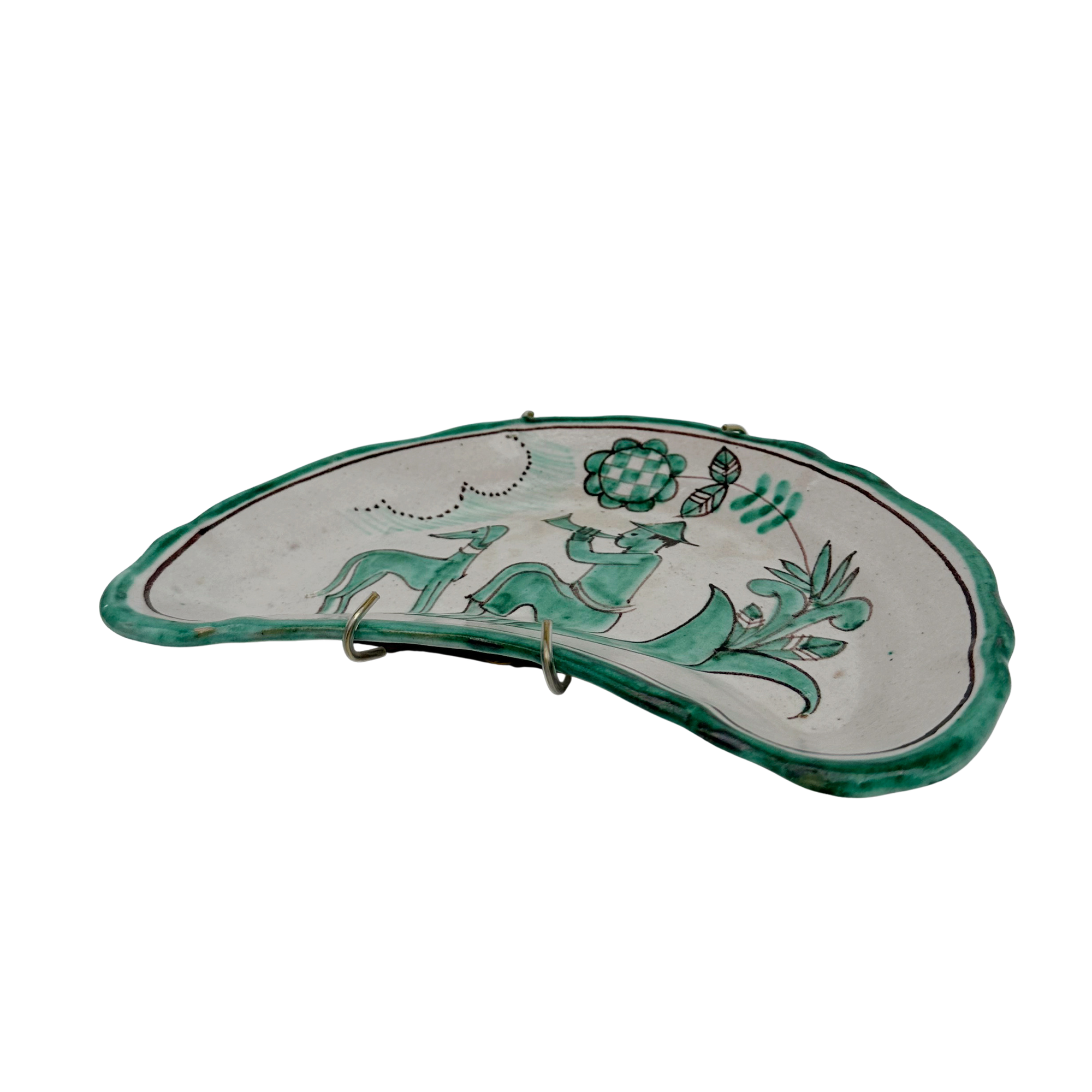 Vintage Hand-Painted Ceramic Bone Plate | Bugler with Hound
