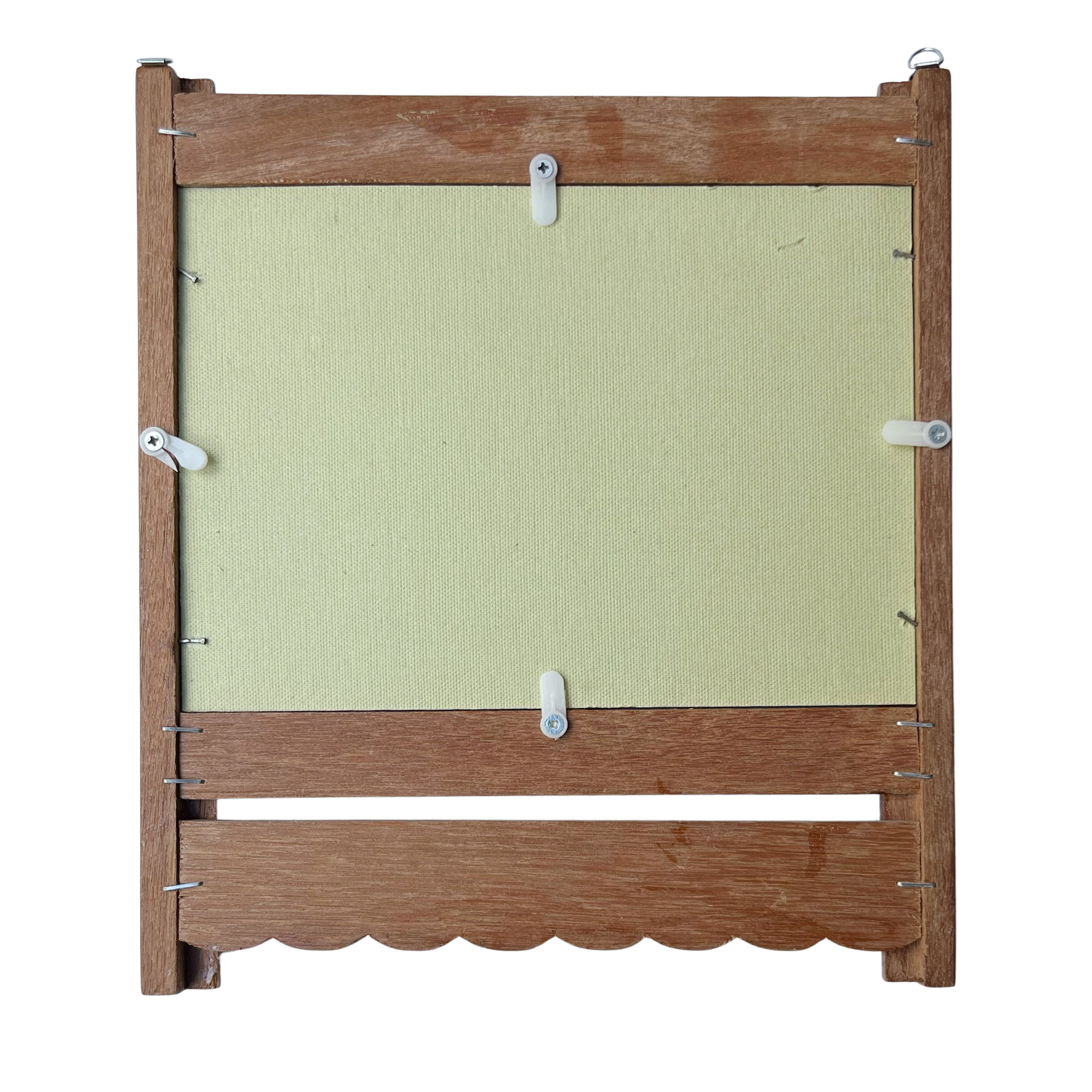 Vintage Japanese Woodblock Art in Scalloped Teak Frame