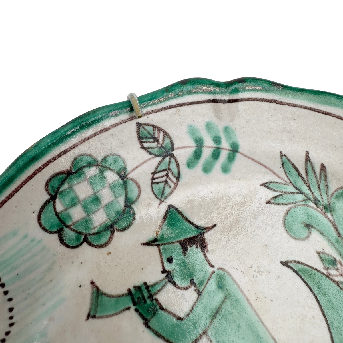 Vintage Hand-Painted Ceramic Bone Plate | Bugler with Hound