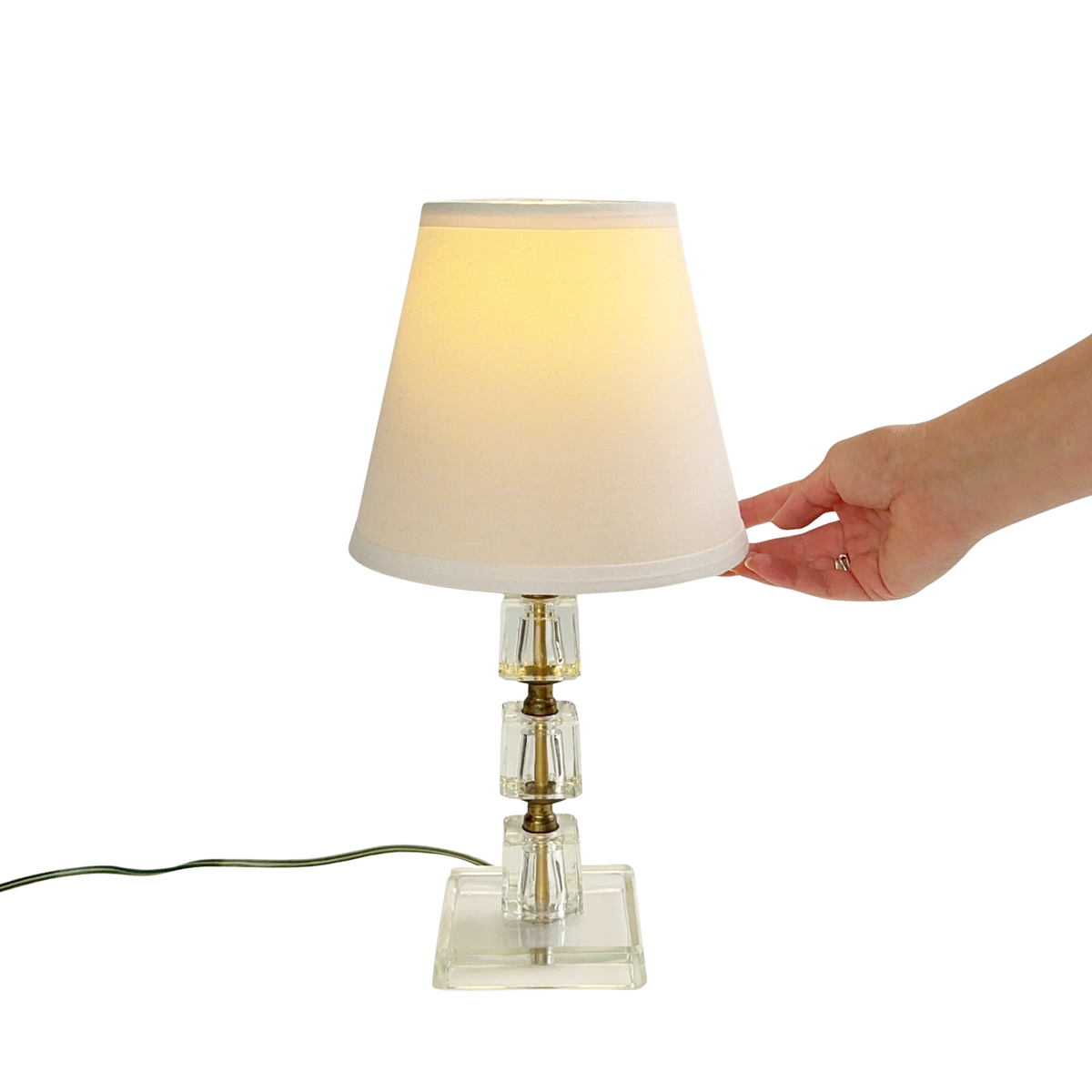 Vintage Stacked Glass Table Lamp with Cloth Shade
