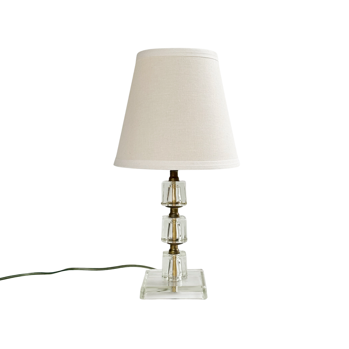 Vintage Stacked Glass Table Lamp with Cloth Shade