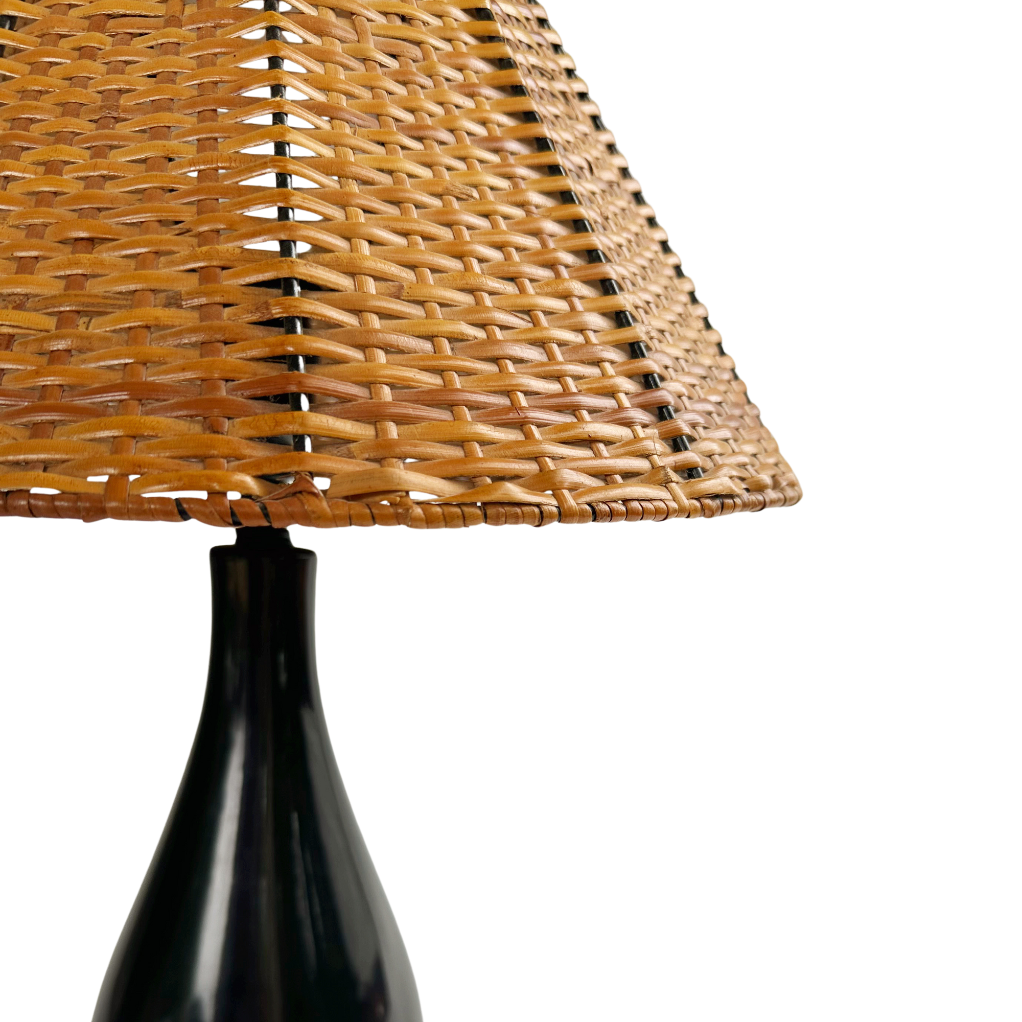Ceramic Teardrop Lamp with Vintage Rattan Shade
