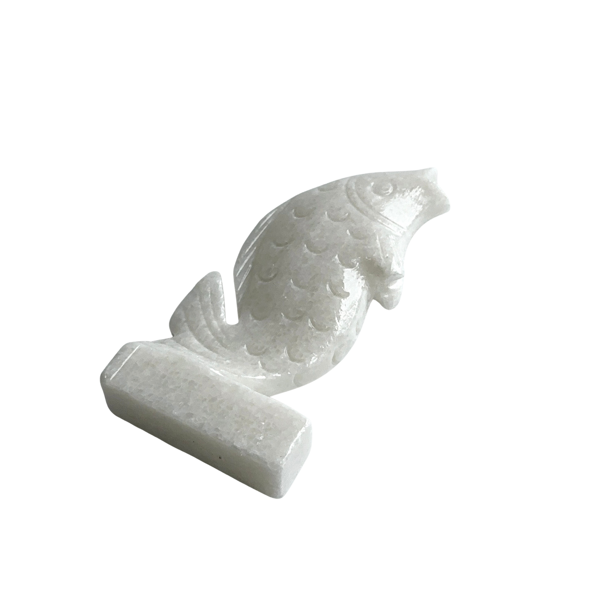 Handcarved White Stone Fish Figurine