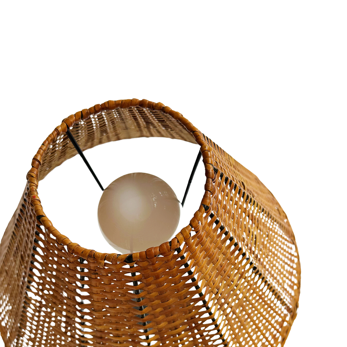Ceramic Teardrop Lamp with Vintage Rattan Shade