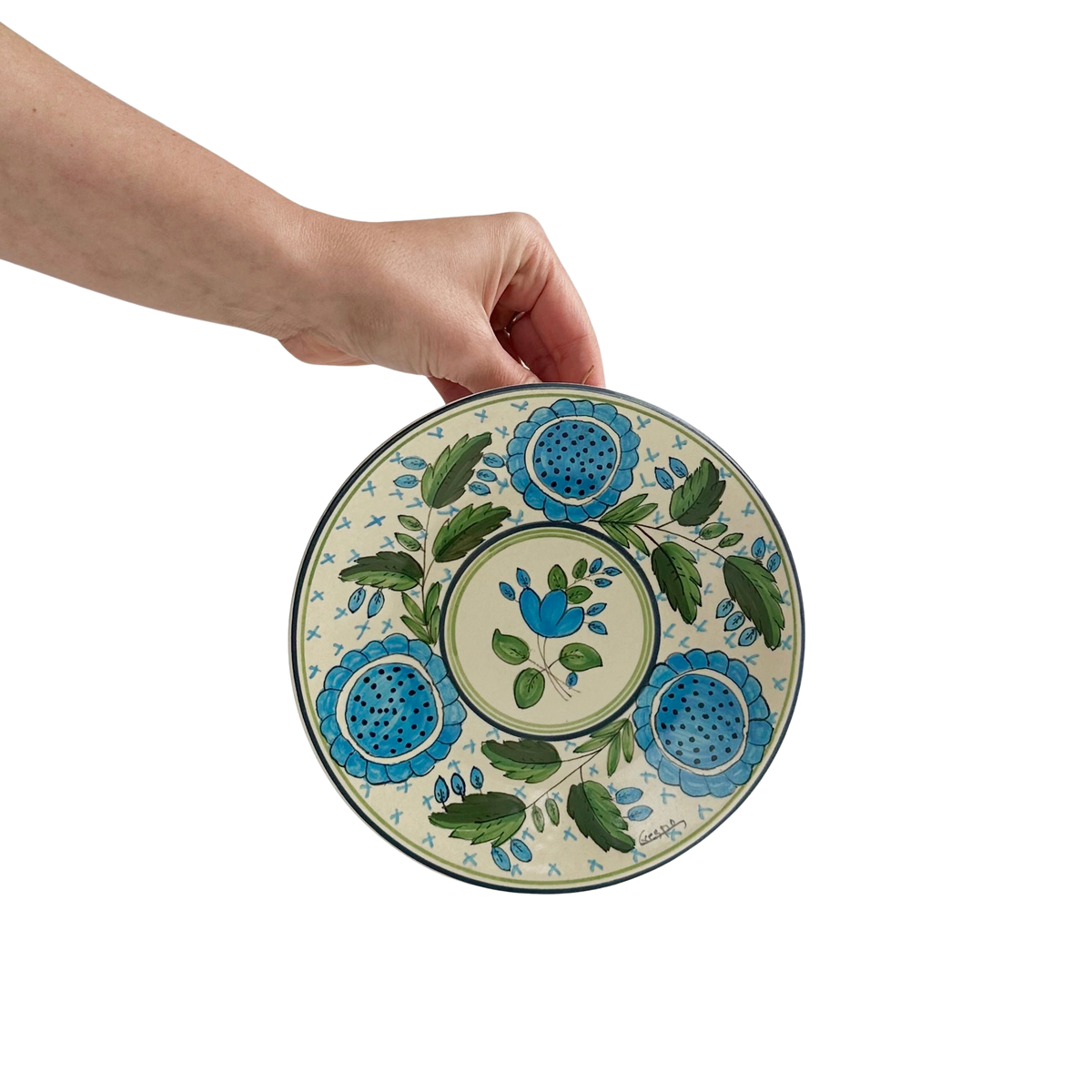 Vintage Ceramic Wall Plate | Blue Floral Motif