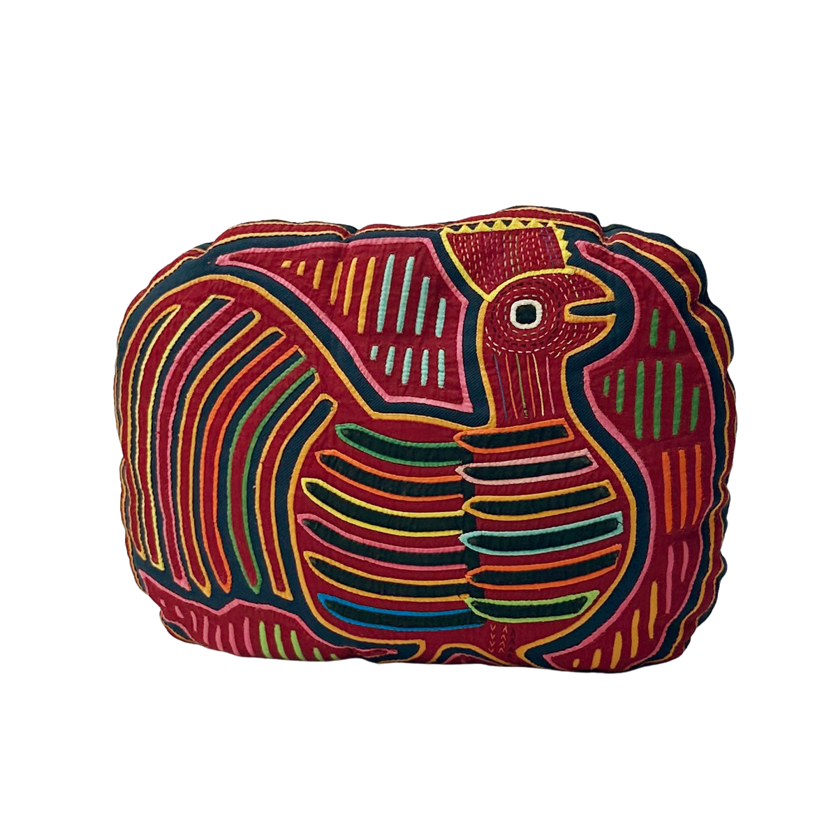 Vintage Kuna Mola Chicken Throw Pillow