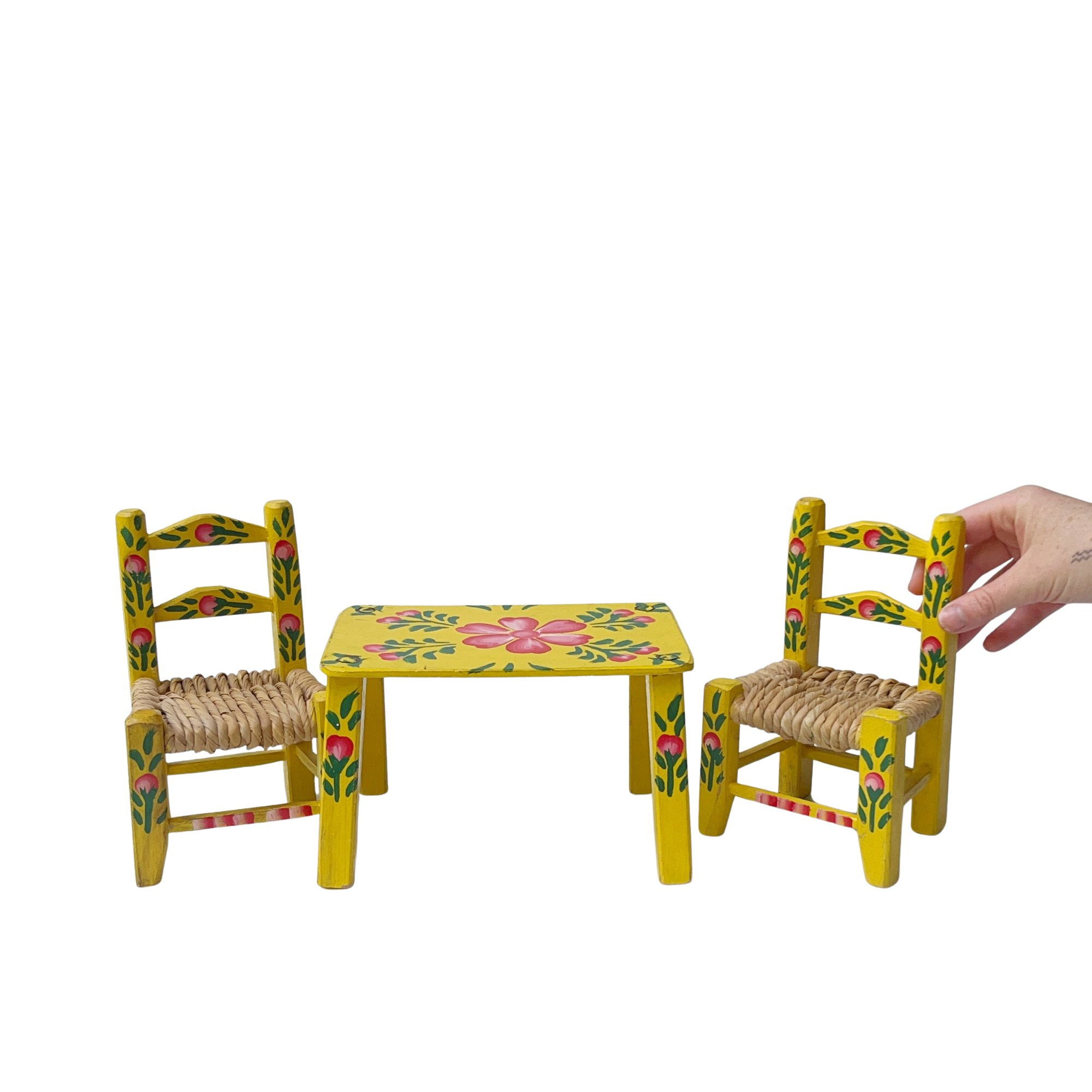 Vintage Miniature Folk Art Table + Chairs