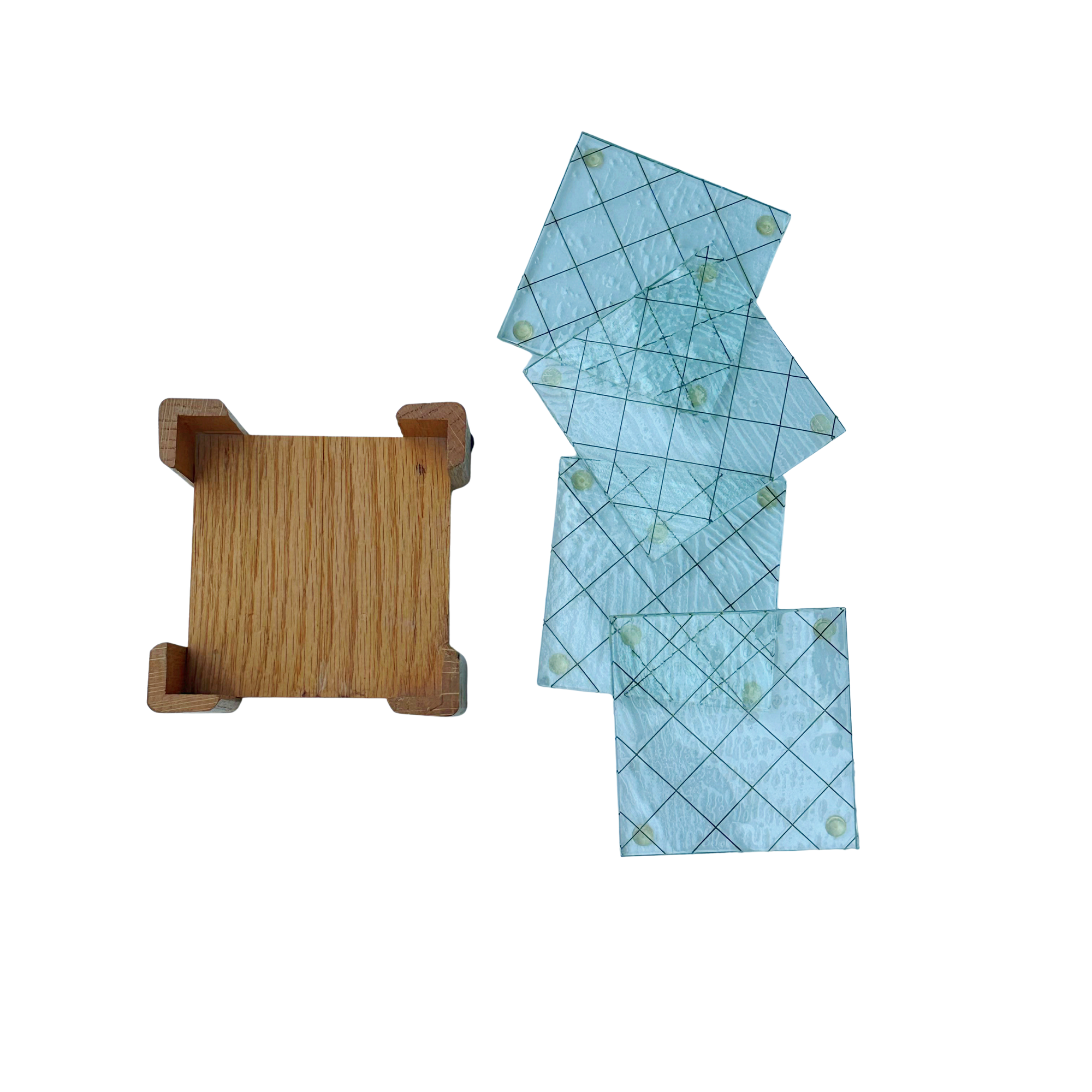 Vintage Textured Wire Crosshatch Glass Coaster Set