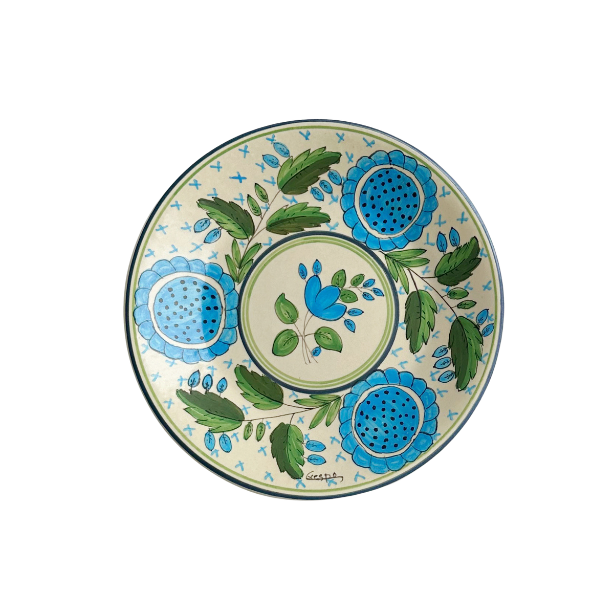 Vintage Ceramic Wall Plate | Blue Floral Motif