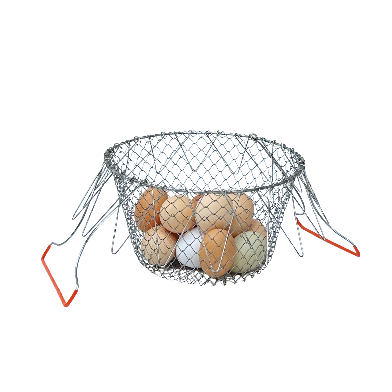 Collapsable Wire Egg Basket with Orange Handles