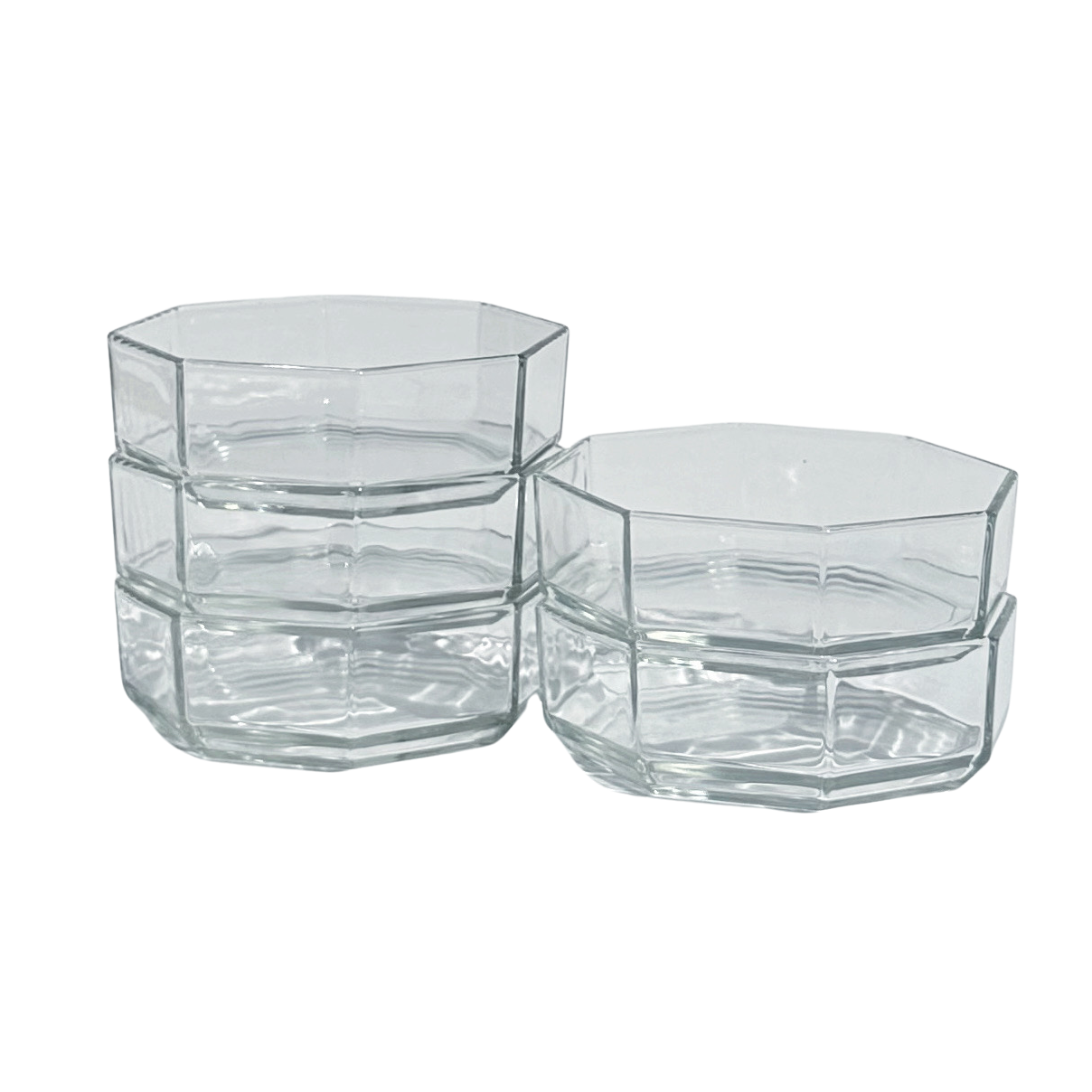 Vintage Octagonal French Glass Bowls (Set of 5)