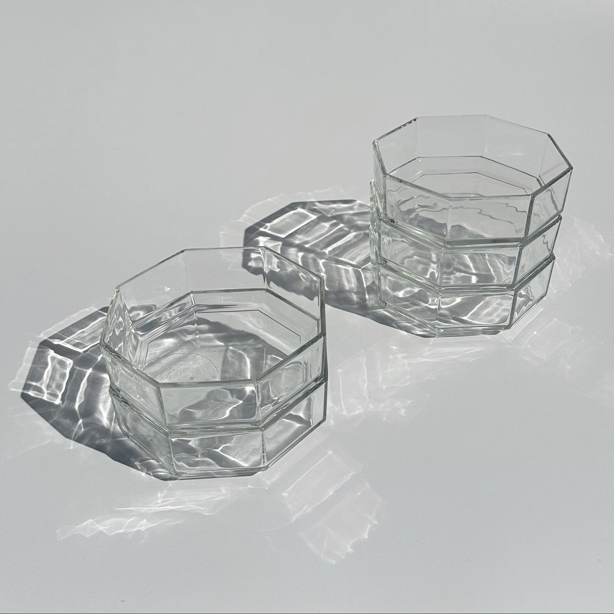 Vintage Octagonal French Glass Bowls (Set of 5)