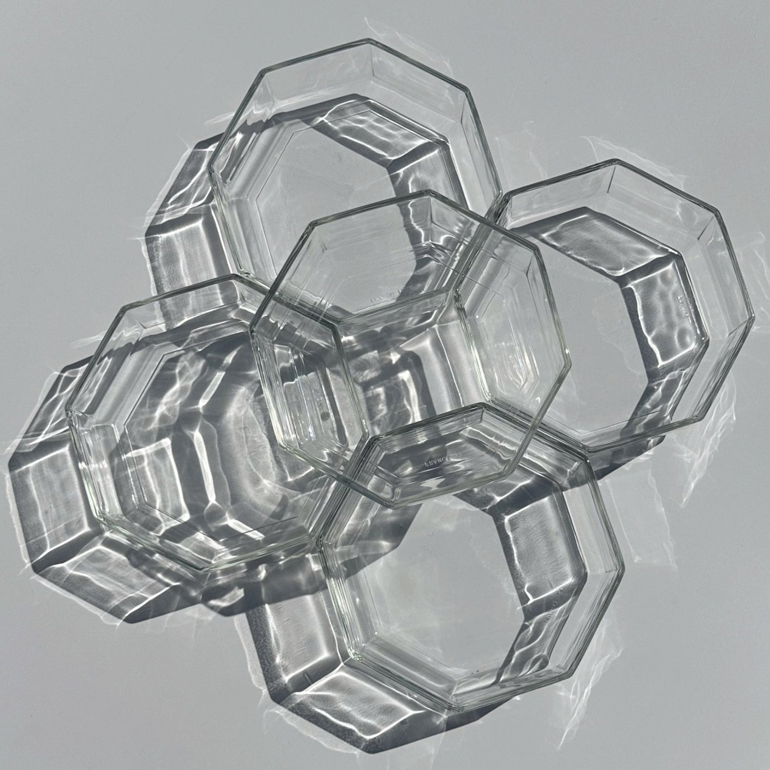 Vintage Octagonal French Glass Bowls (Set of 5)