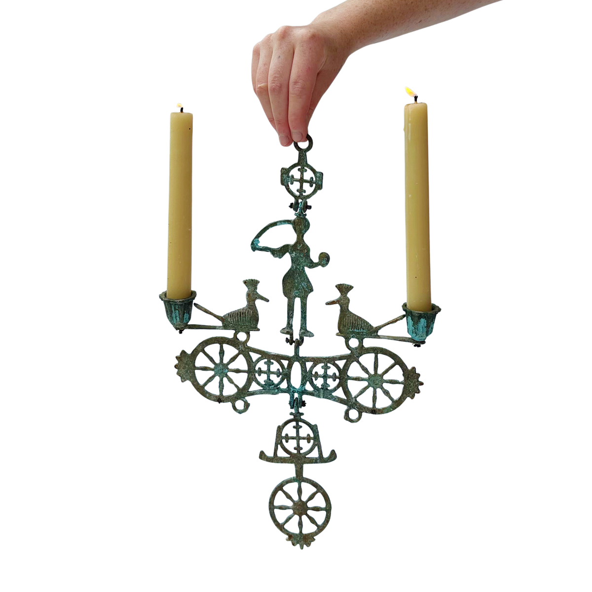 Vintage Mediterranean Folk Art Hanging Candle Holder.