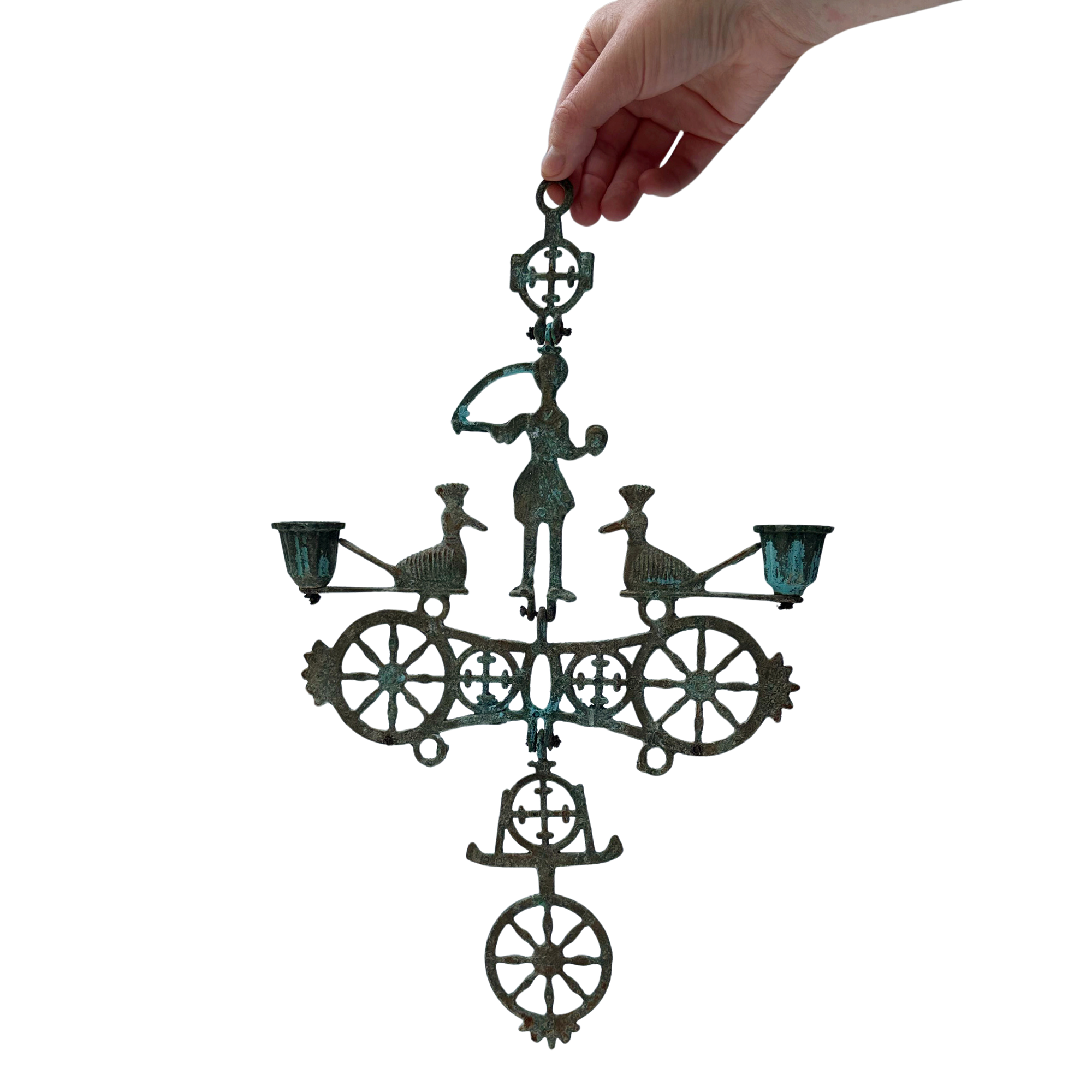 Vintage Mediterranean Folk Art Hanging Candle Holder.