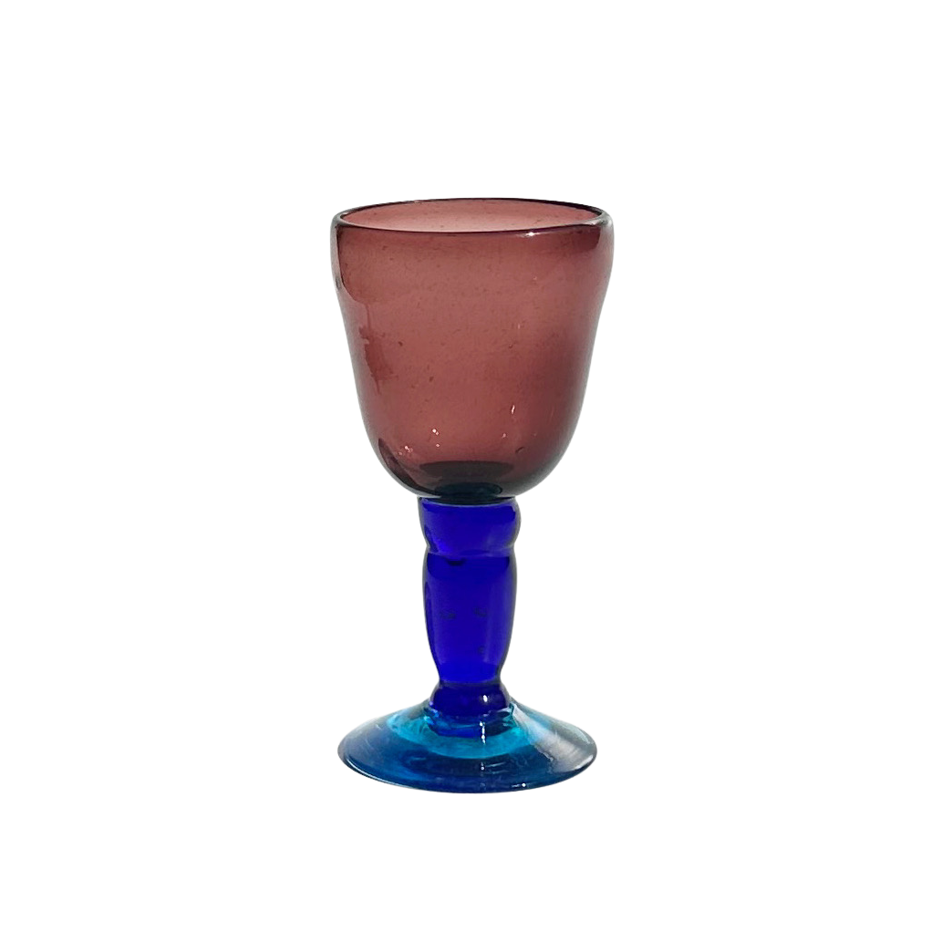 Tricolor Hand-blown Art Glass Goblet