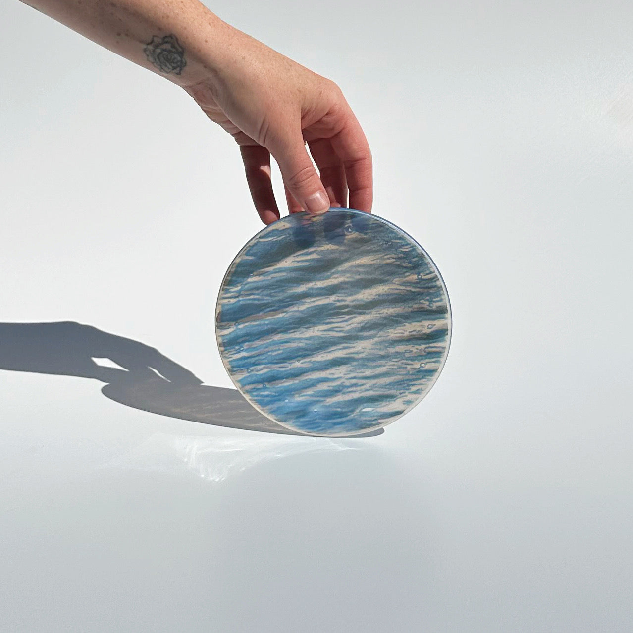 Small Fused Glass Plate, Water Motif