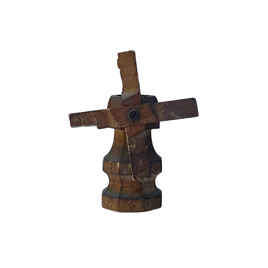 Folk Art Carved Wood Windmill Candle Holder