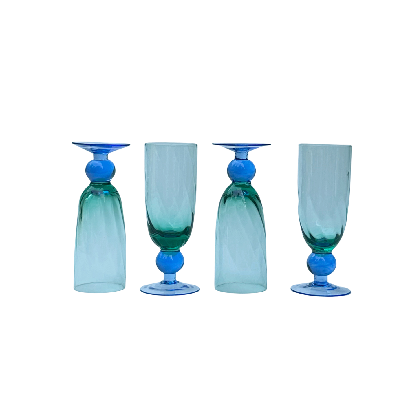 Vintage Two-Toned Wine Glasses with Ball Stems (Set of 4)
