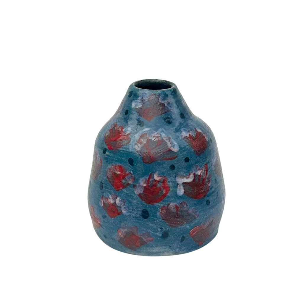 Handmade Ceramic Vase | Red and Blue Motif