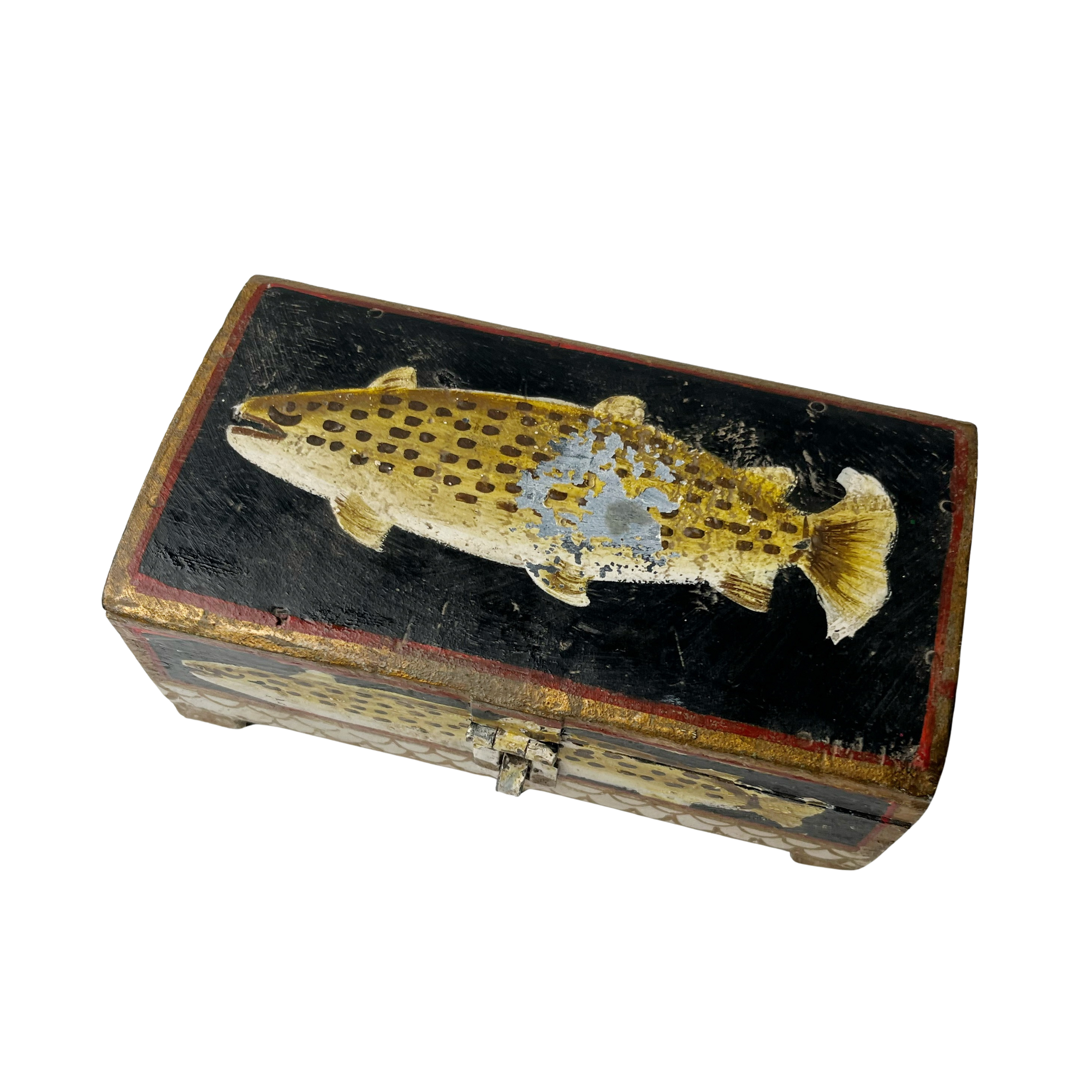 Vintage Hand Painted Fishy Trinket Box