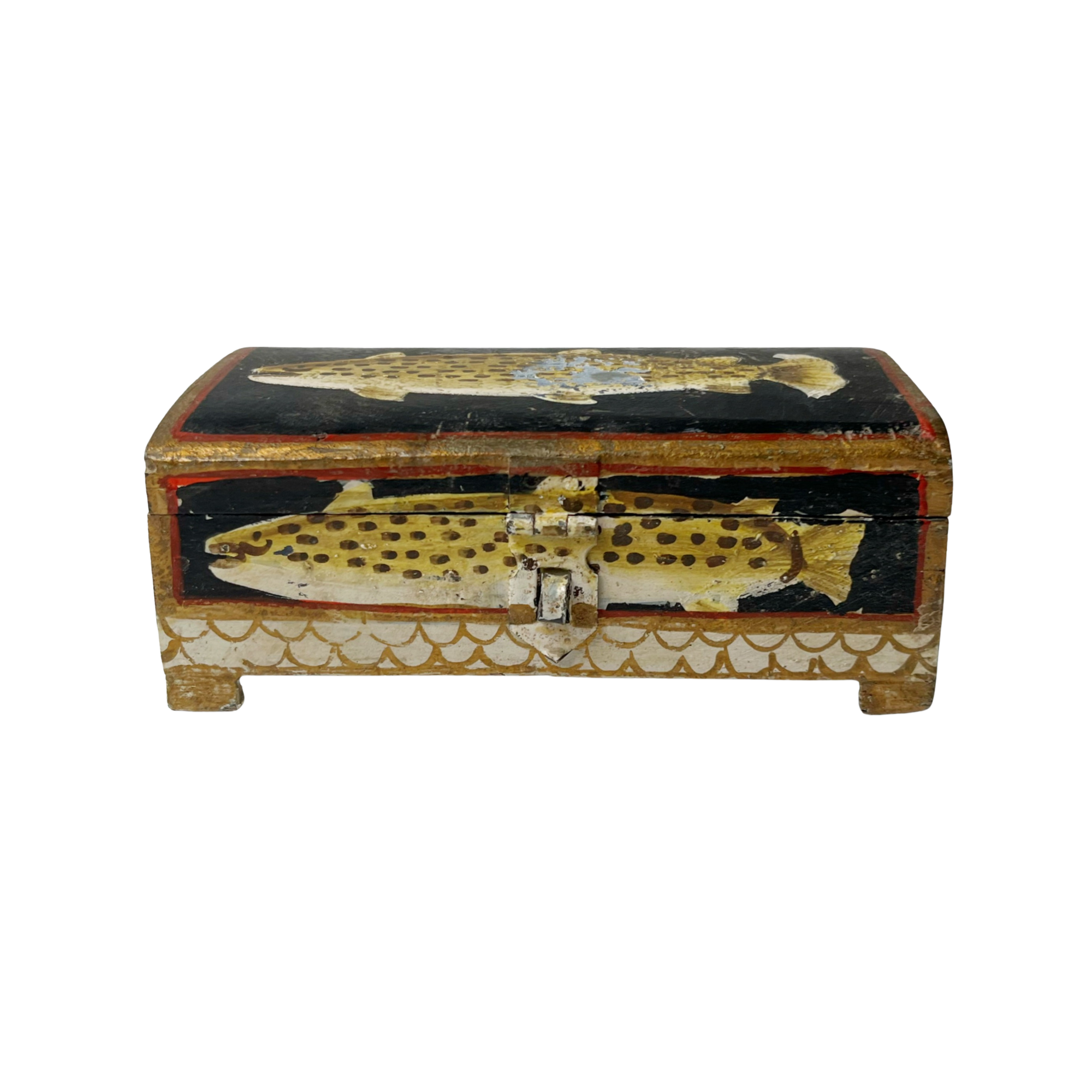 Vintage Hand Painted Fishy Trinket Box