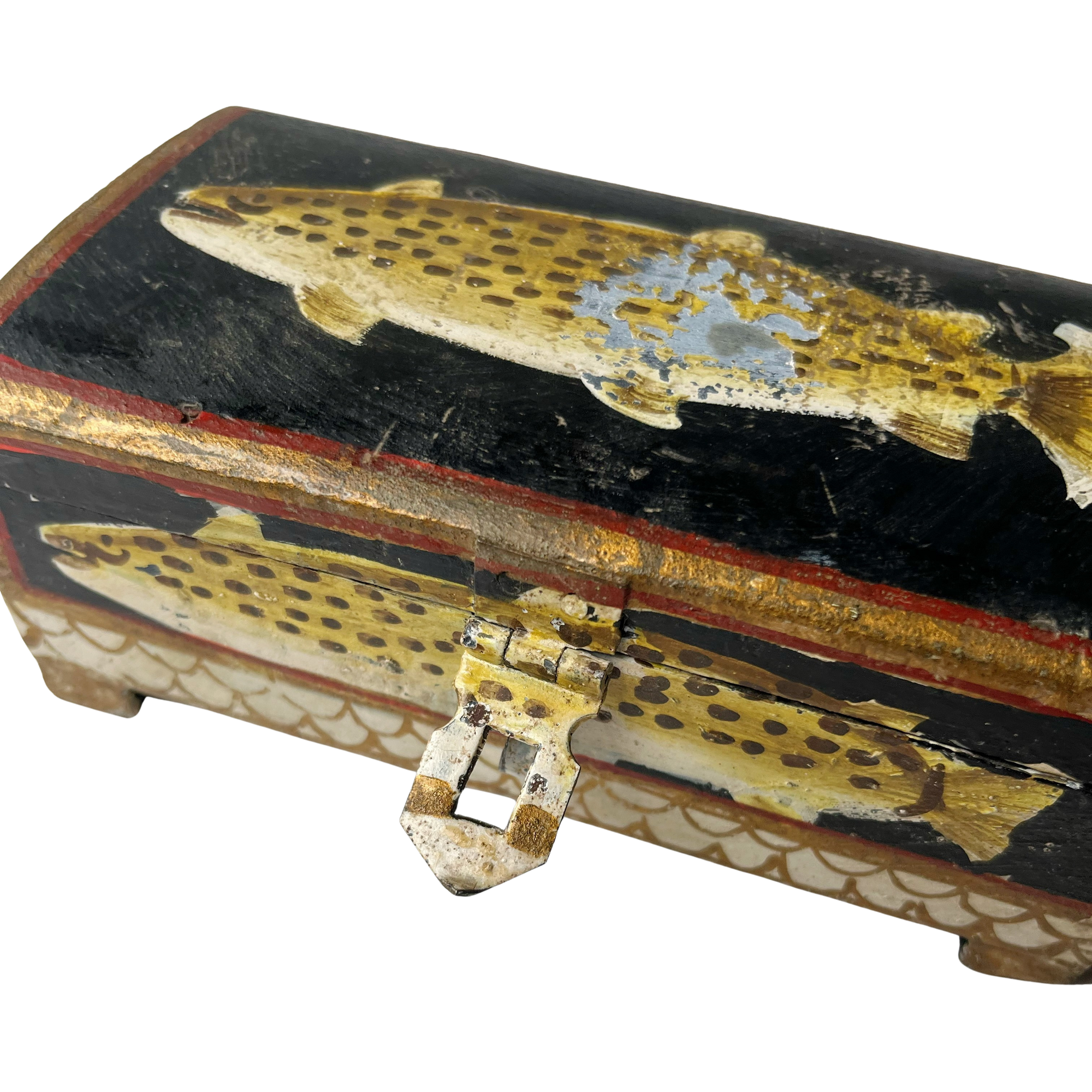 Vintage Hand Painted Fishy Trinket Box