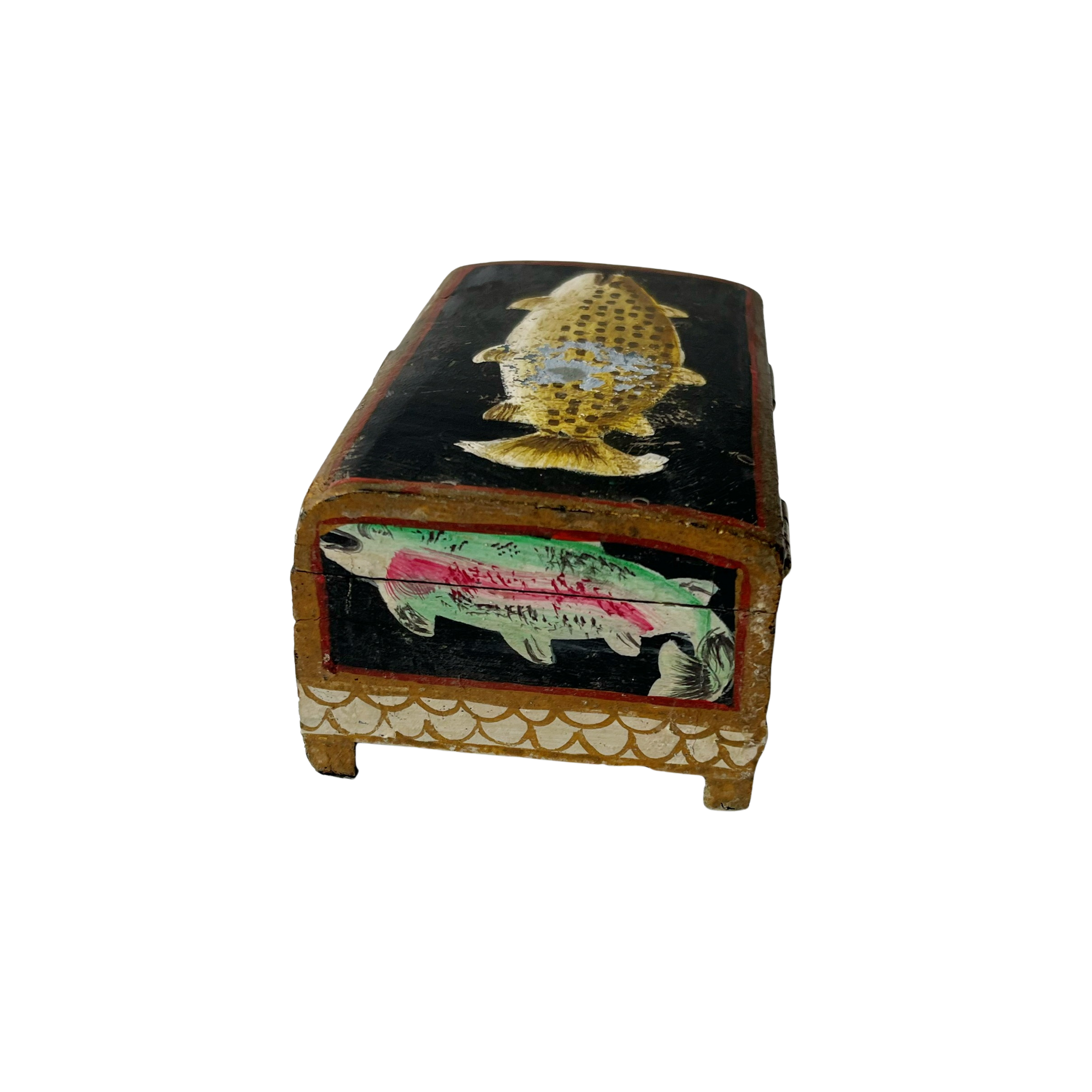 Vintage Hand Painted Fishy Trinket Box
