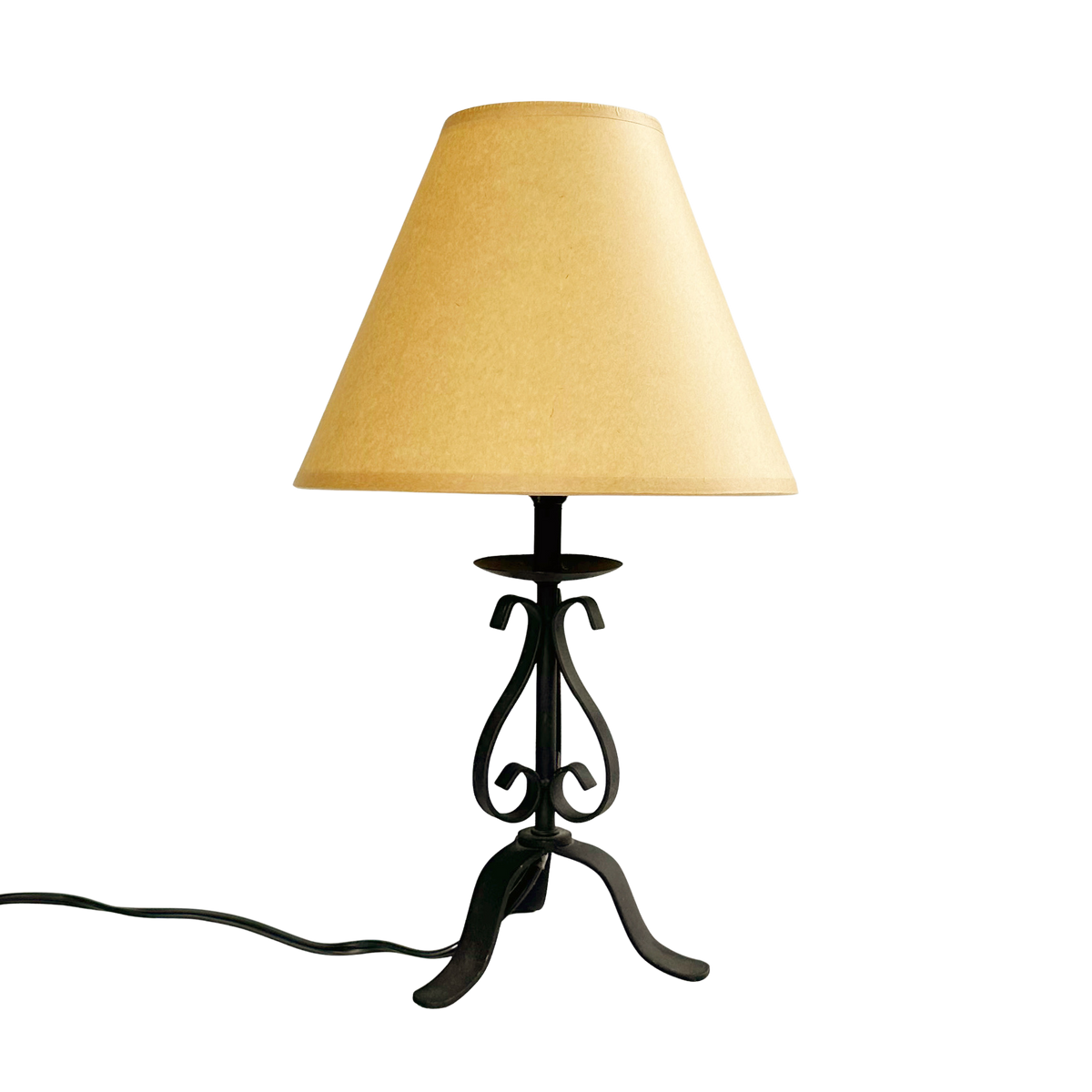Vintage Wrought Iron Lamp with Parchment Shade