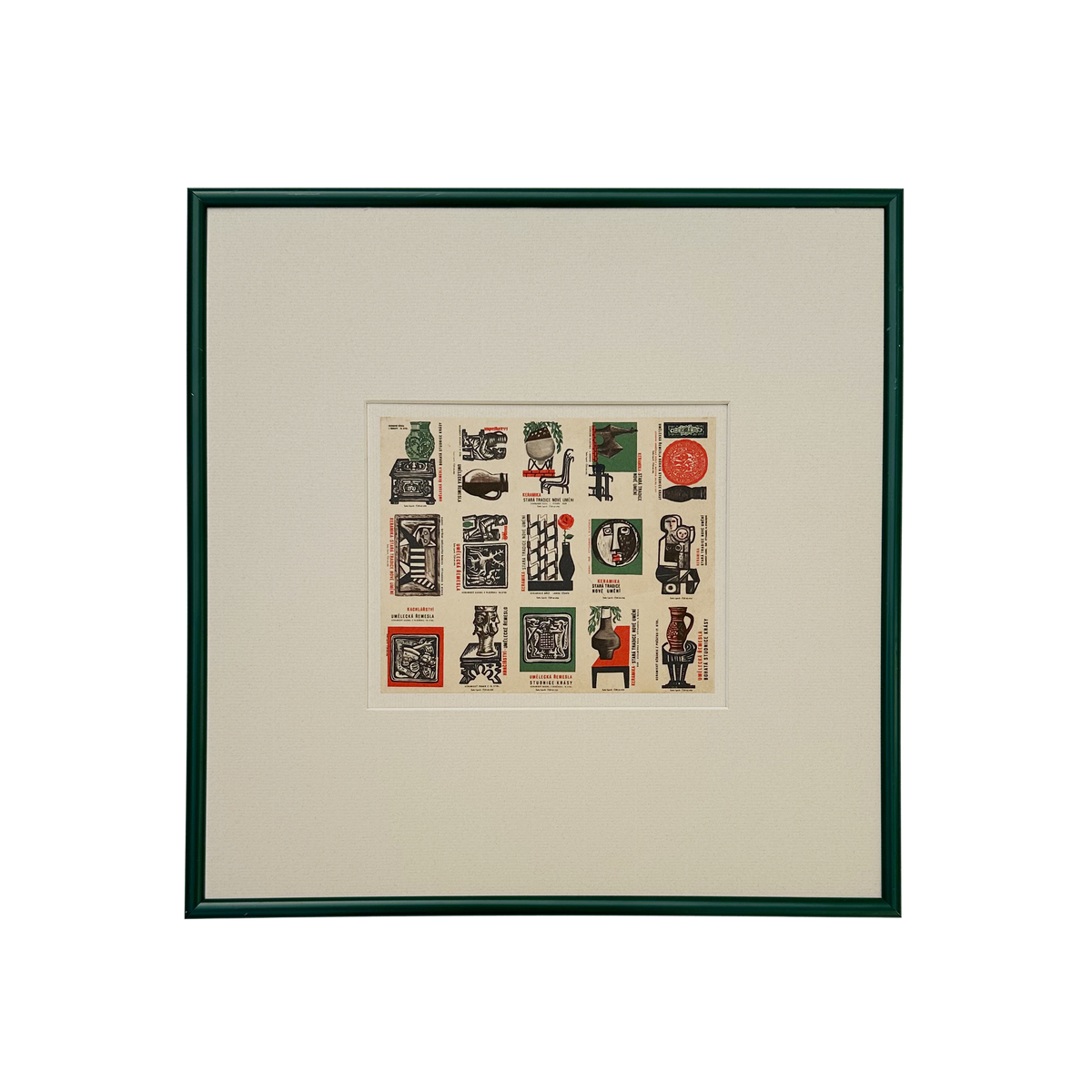 Vintage Sheet of Matchbook Covers in Green Frame