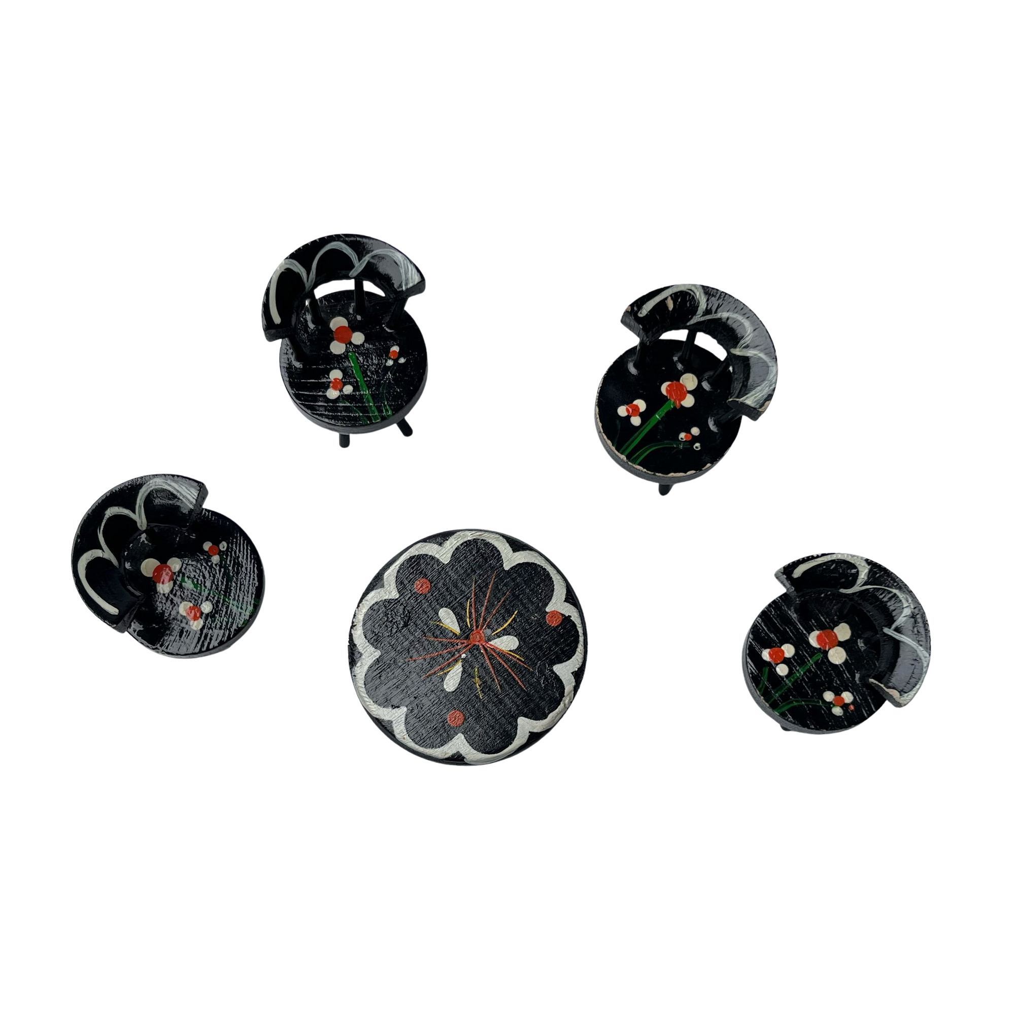 Vintage Miniature Folk Art Dining Set, Black