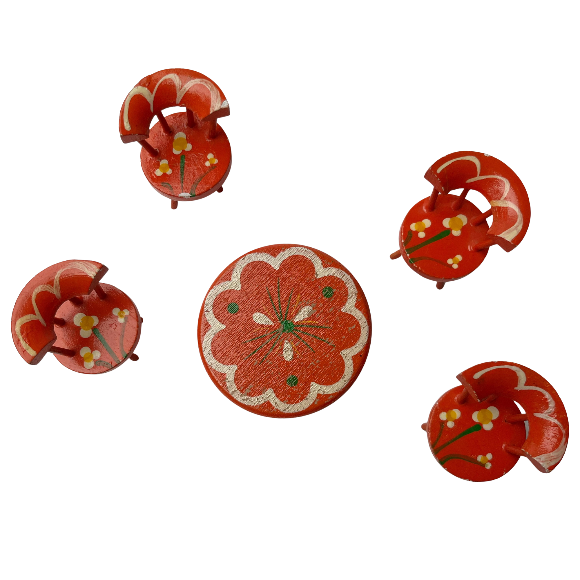 Vintage Miniature Folk Art Dining Set, Orange