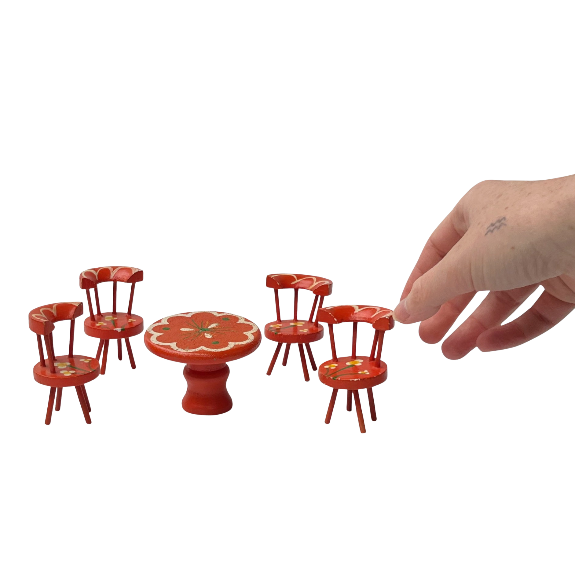 Vintage Miniature Folk Art Dining Set, Orange