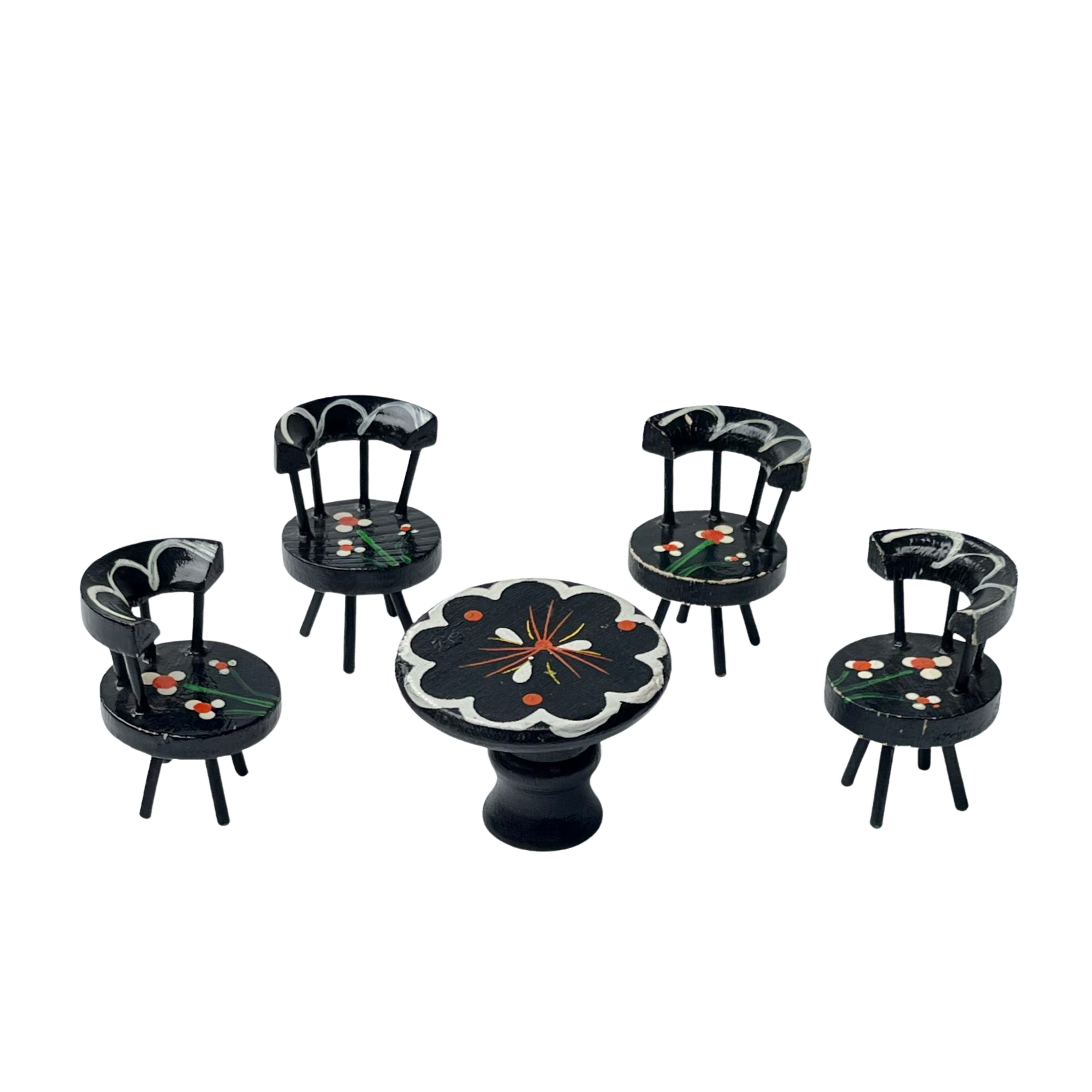 Vintage Miniature Folk Art Dining Set, Black