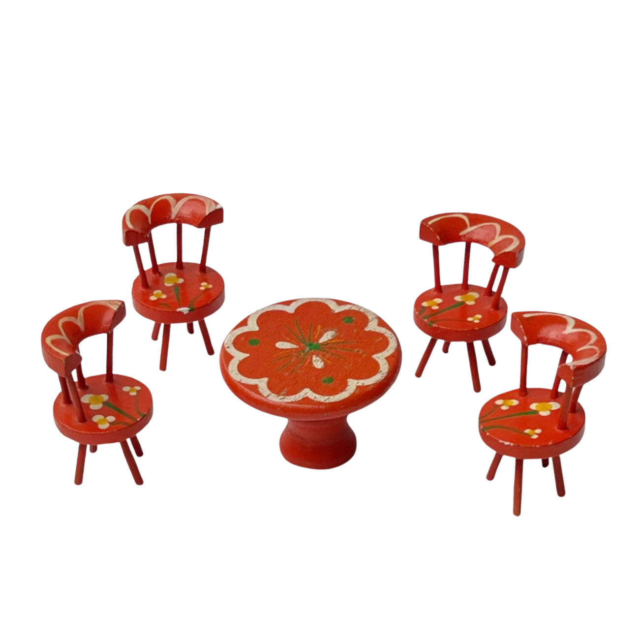 Vintage Miniature Folk Art Dining Set, Orange