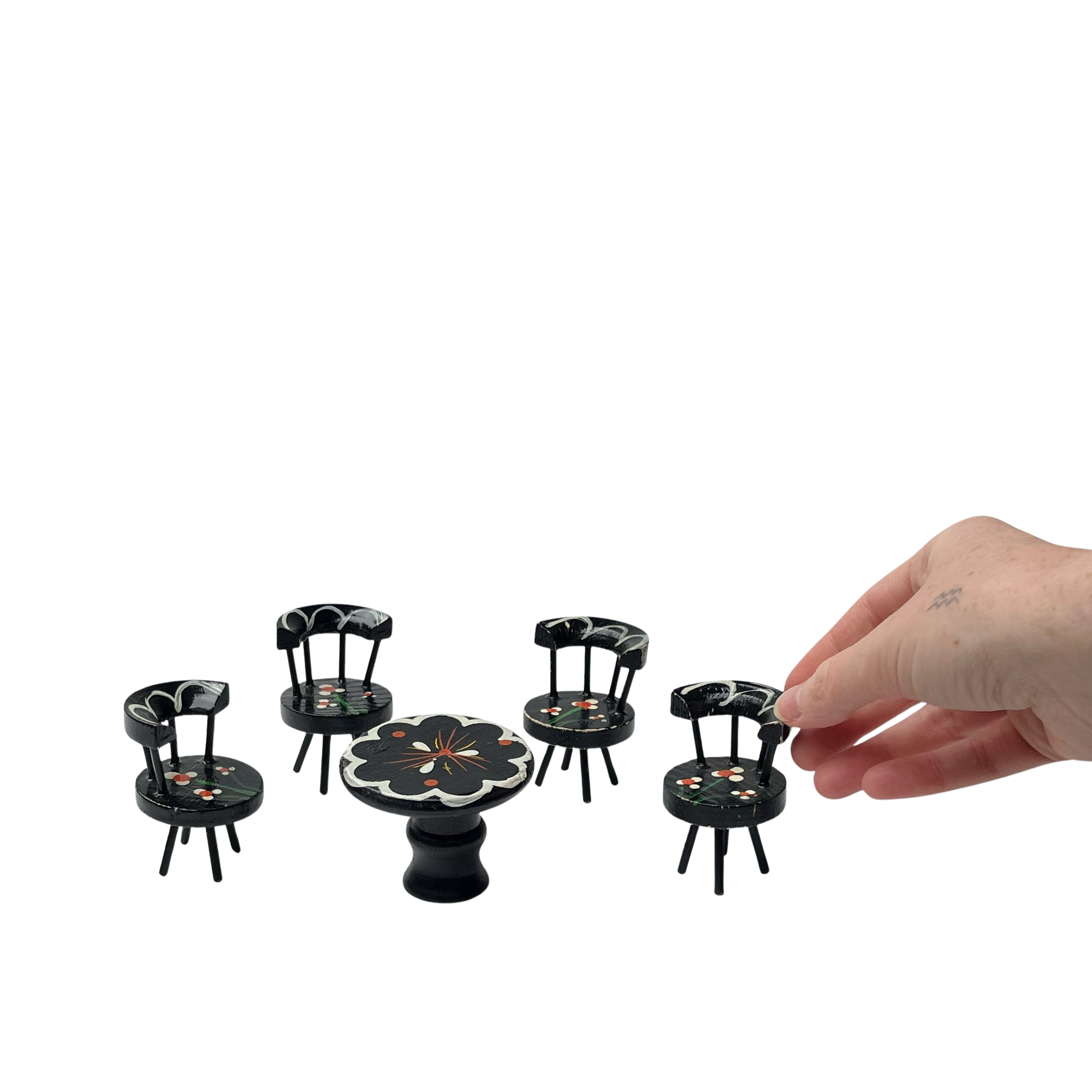 Vintage Miniature Folk Art Dining Set, Black