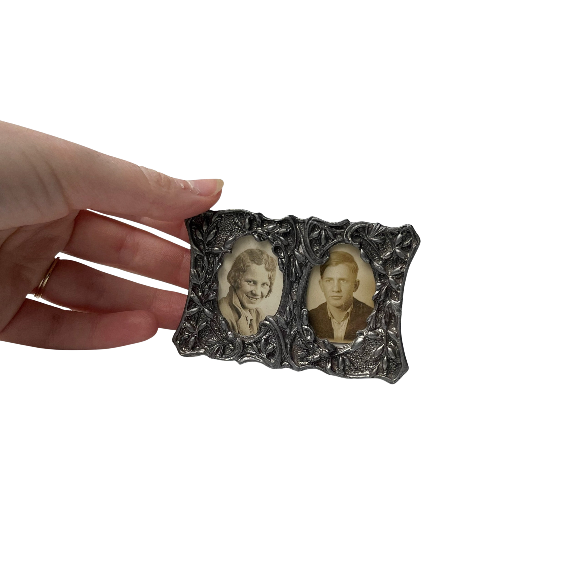 Antique Pewter Double Photo Frame