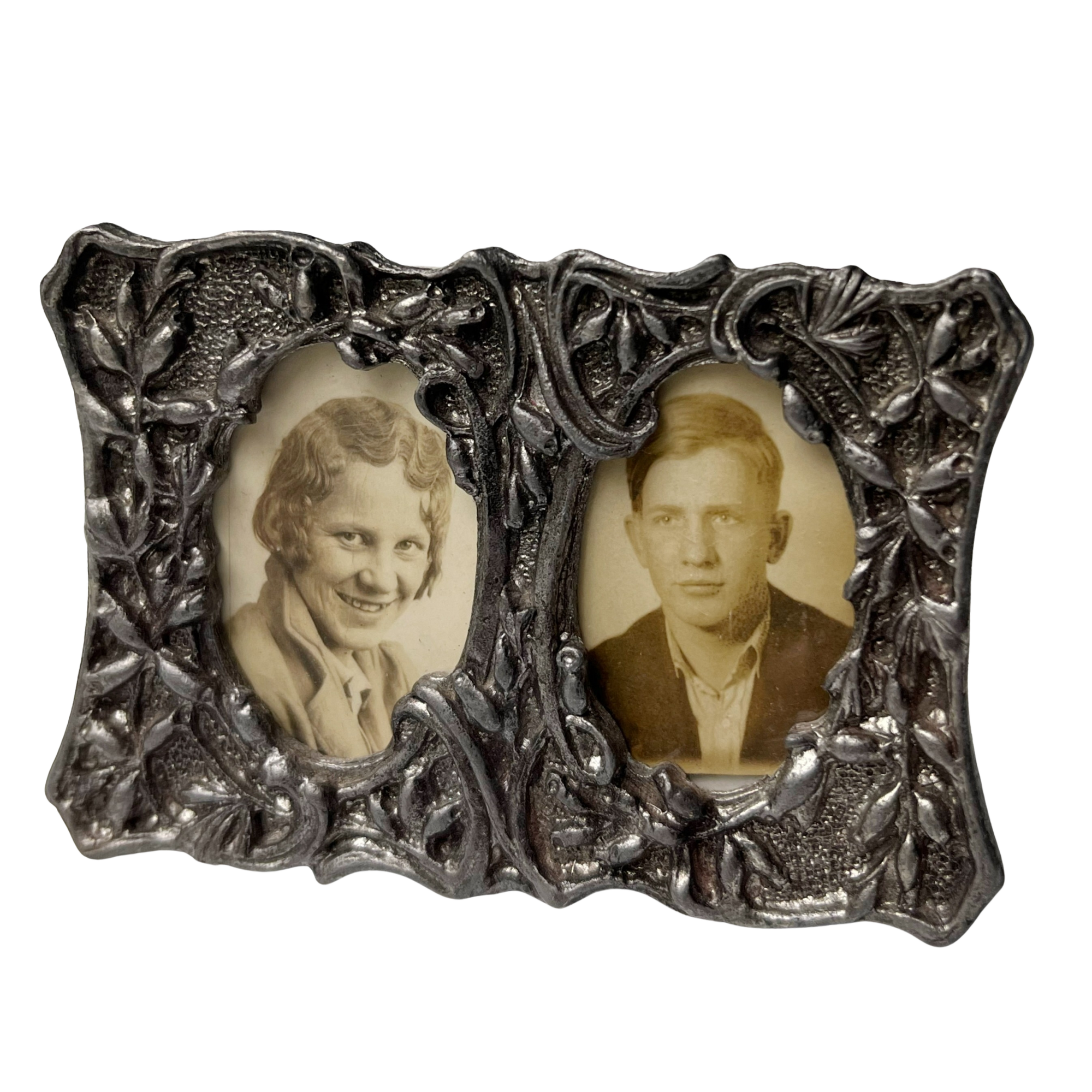Antique Pewter Double Photo Frame
