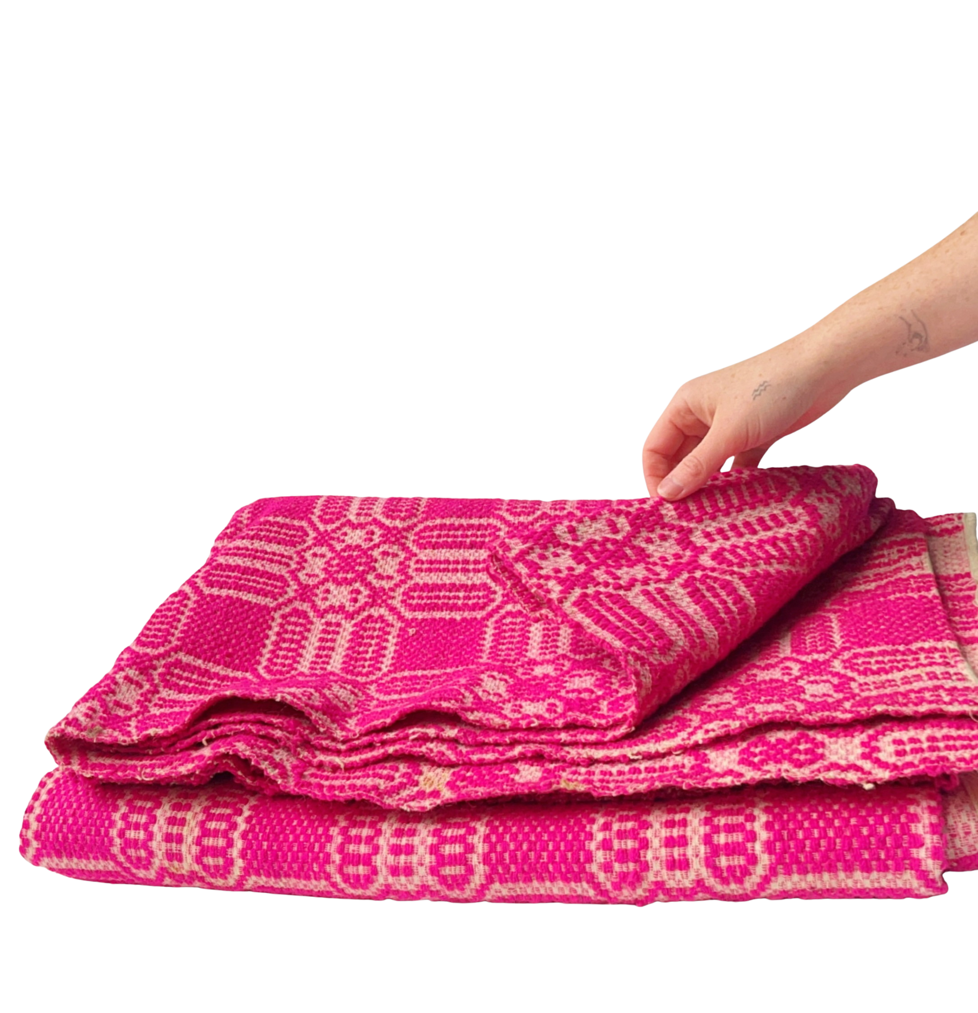 Antique Overshot Coverlet in Fuchsia