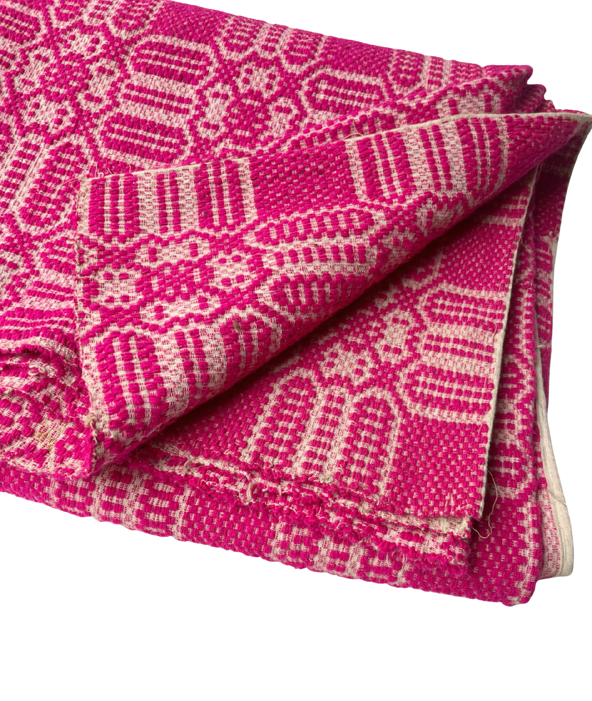 Antique Overshot Coverlet in Fuchsia