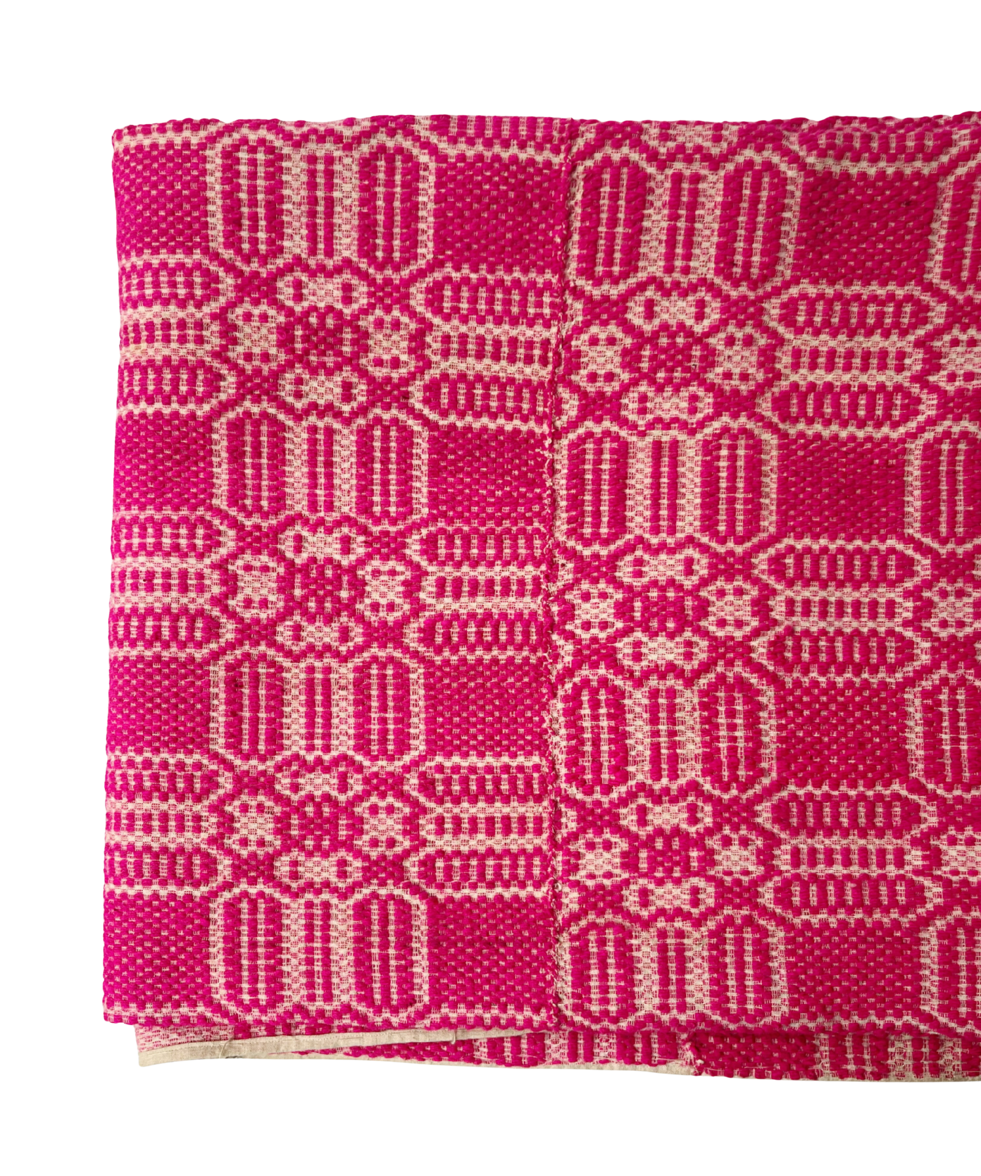Antique Overshot Coverlet in Fuchsia