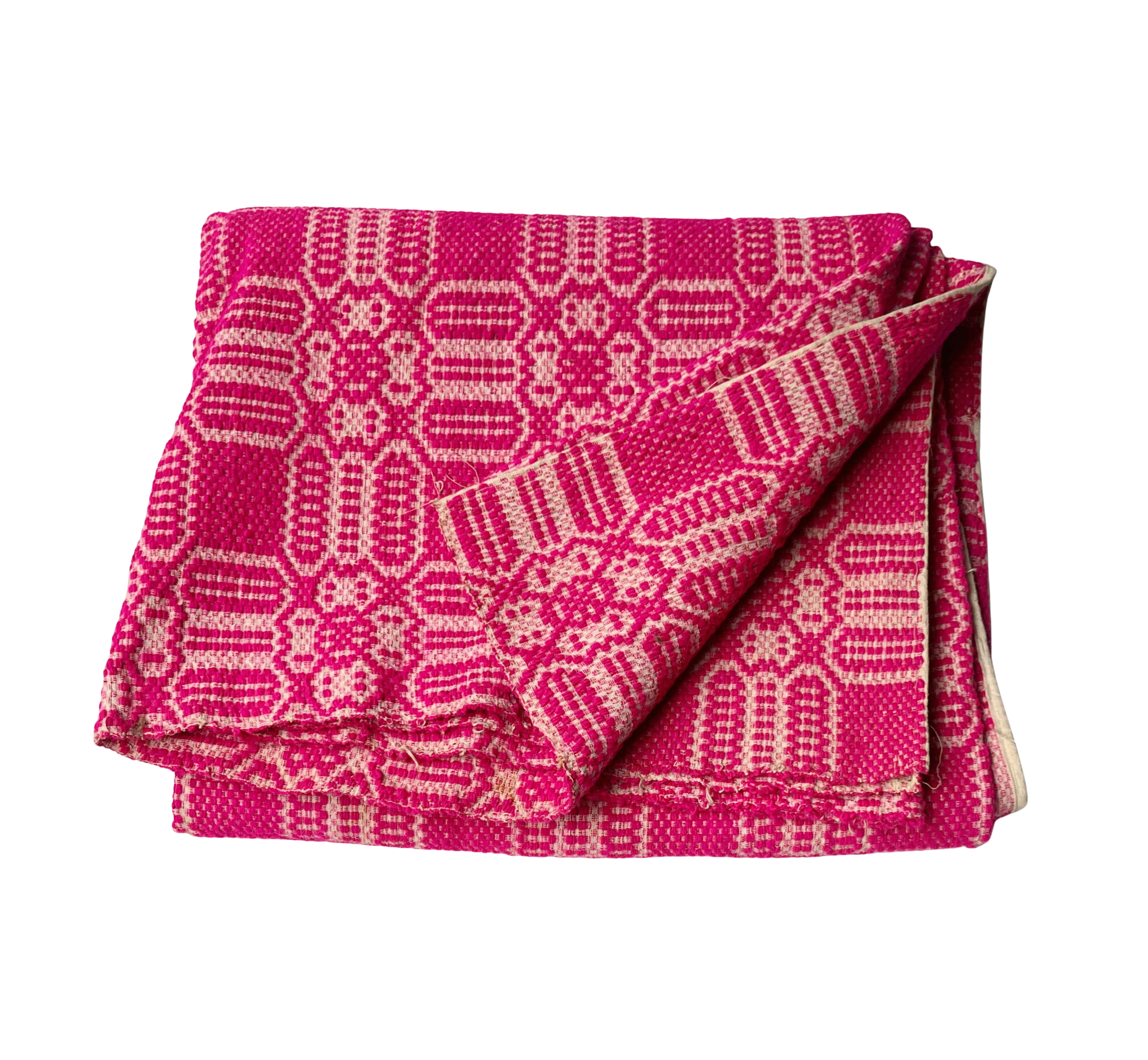 Antique Overshot Coverlet in Fuchsia