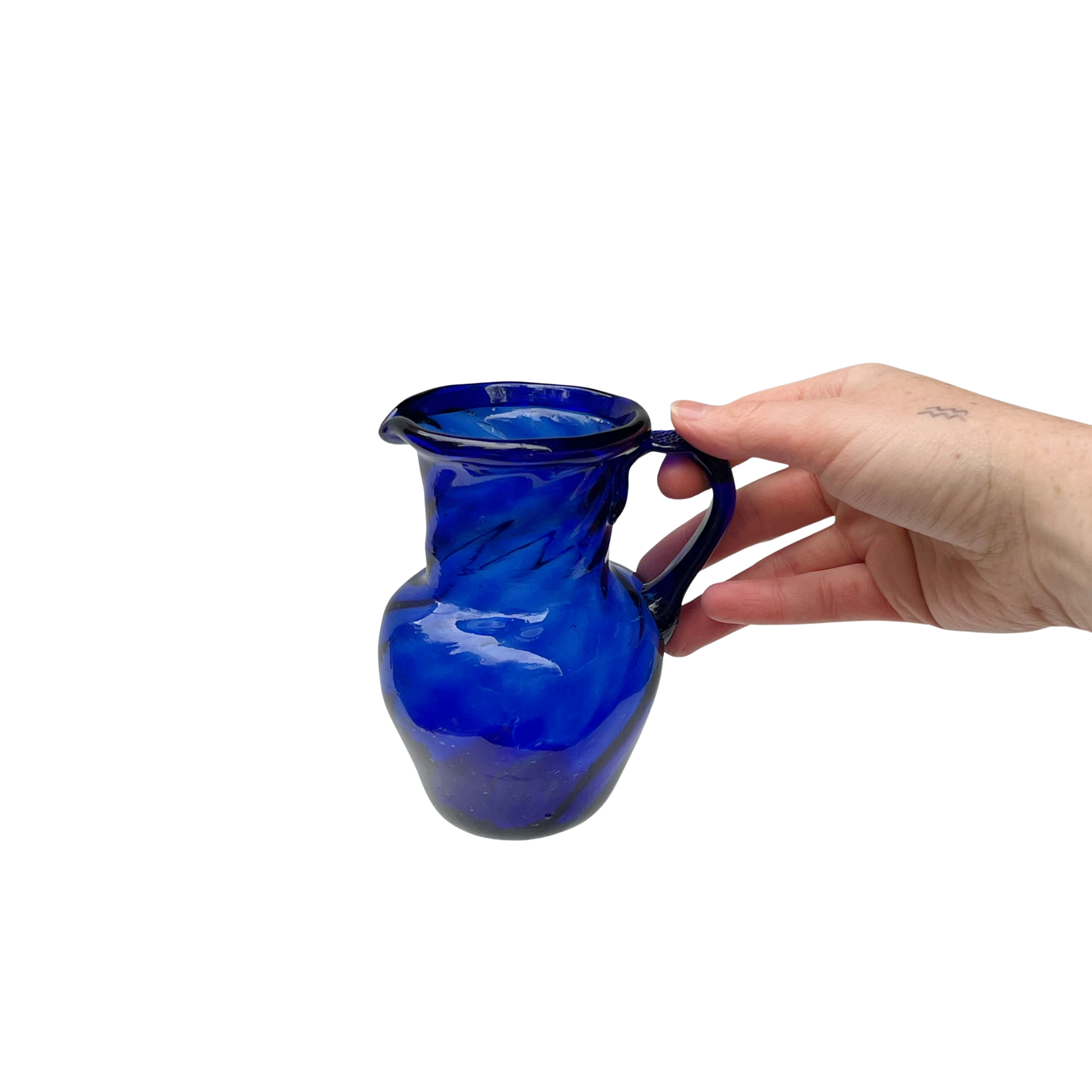 Vintage Hand-Blown Cobalt Glass Mini Pitcher