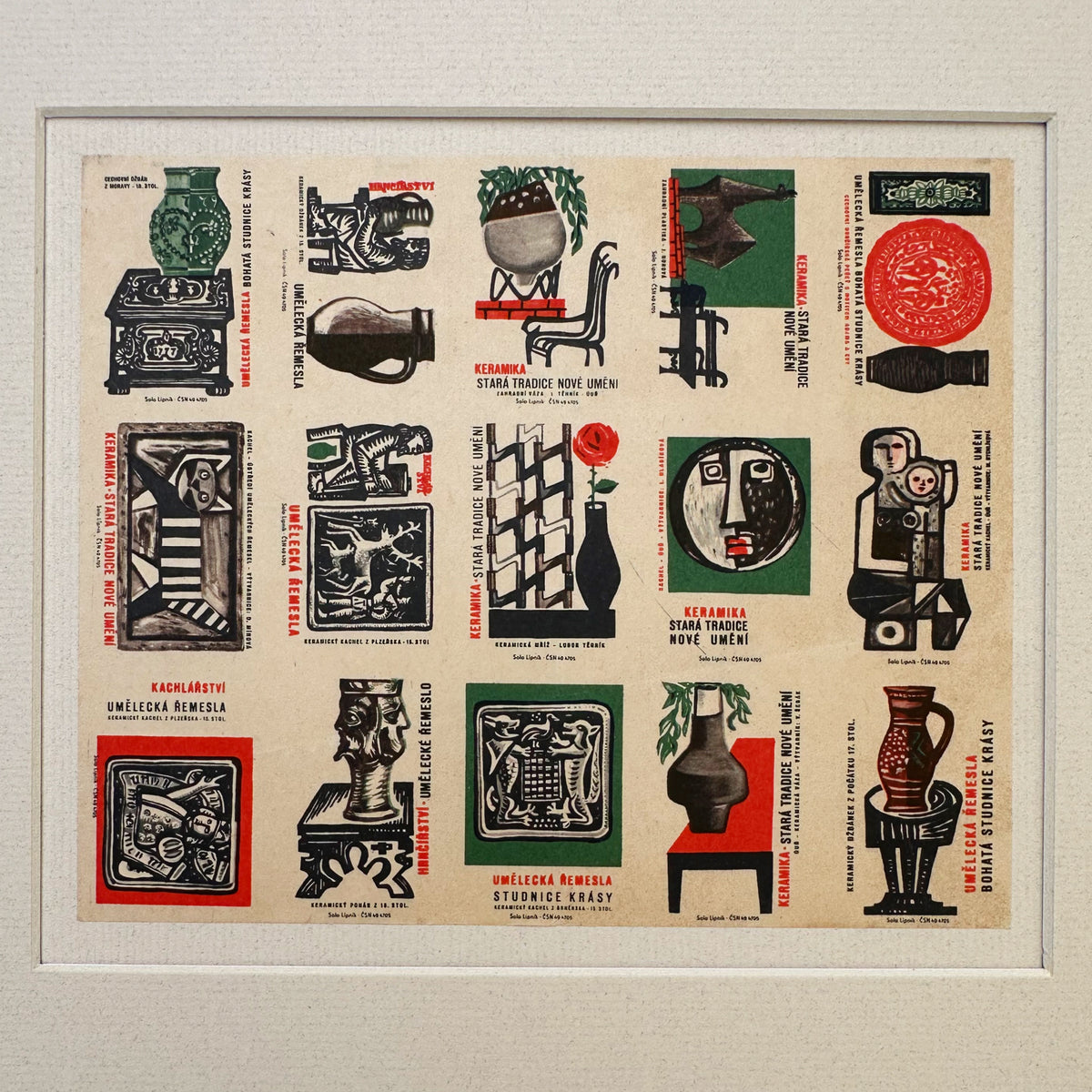 Vintage Sheet of Matchbook Covers in Green Frame