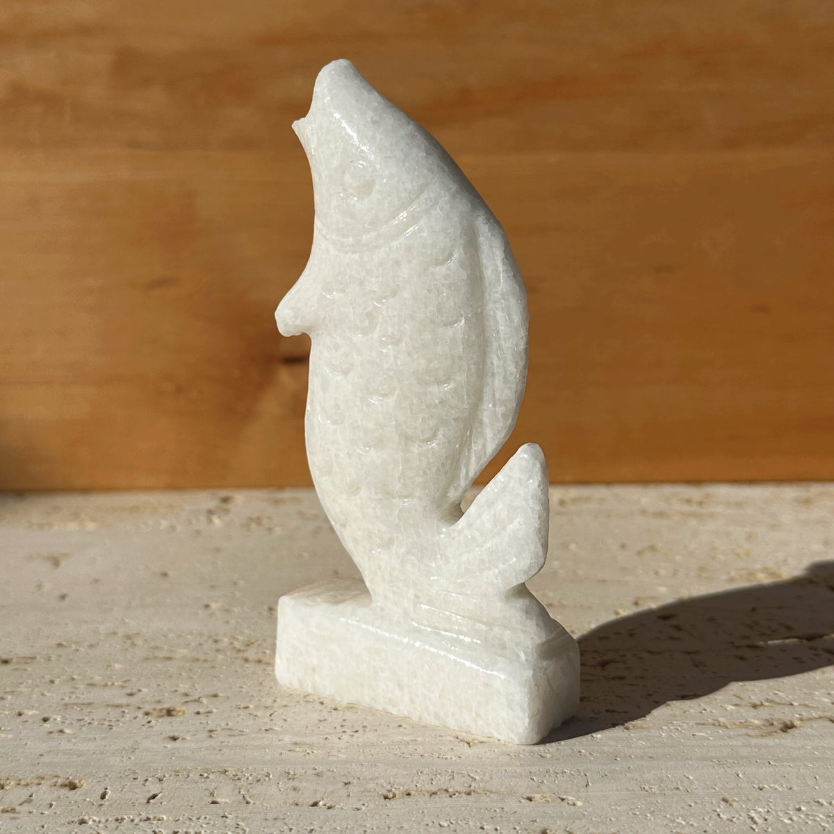 Handcarved White Stone Fish Figurine