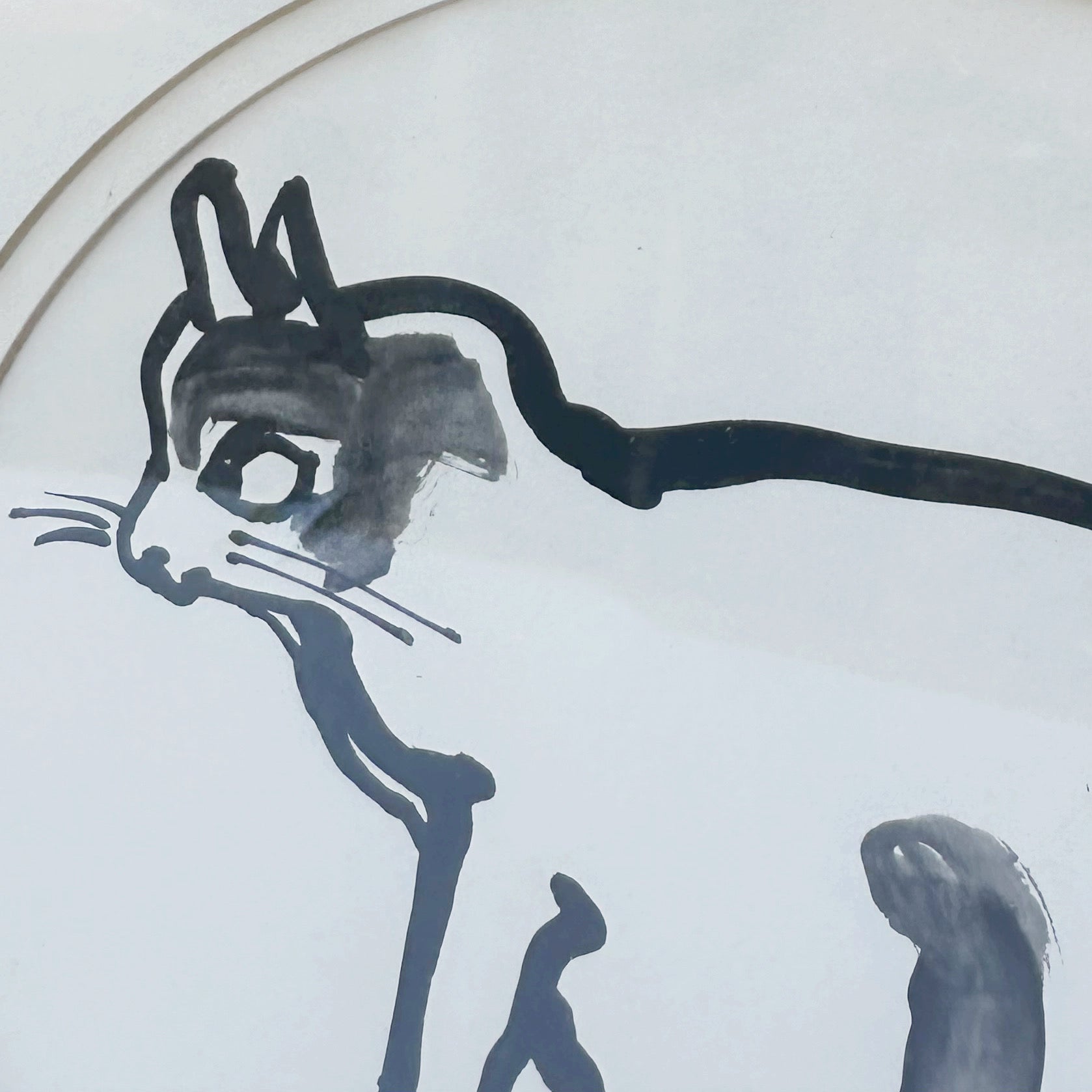 Original Ink Wash Cat Sketch in Blue Frame